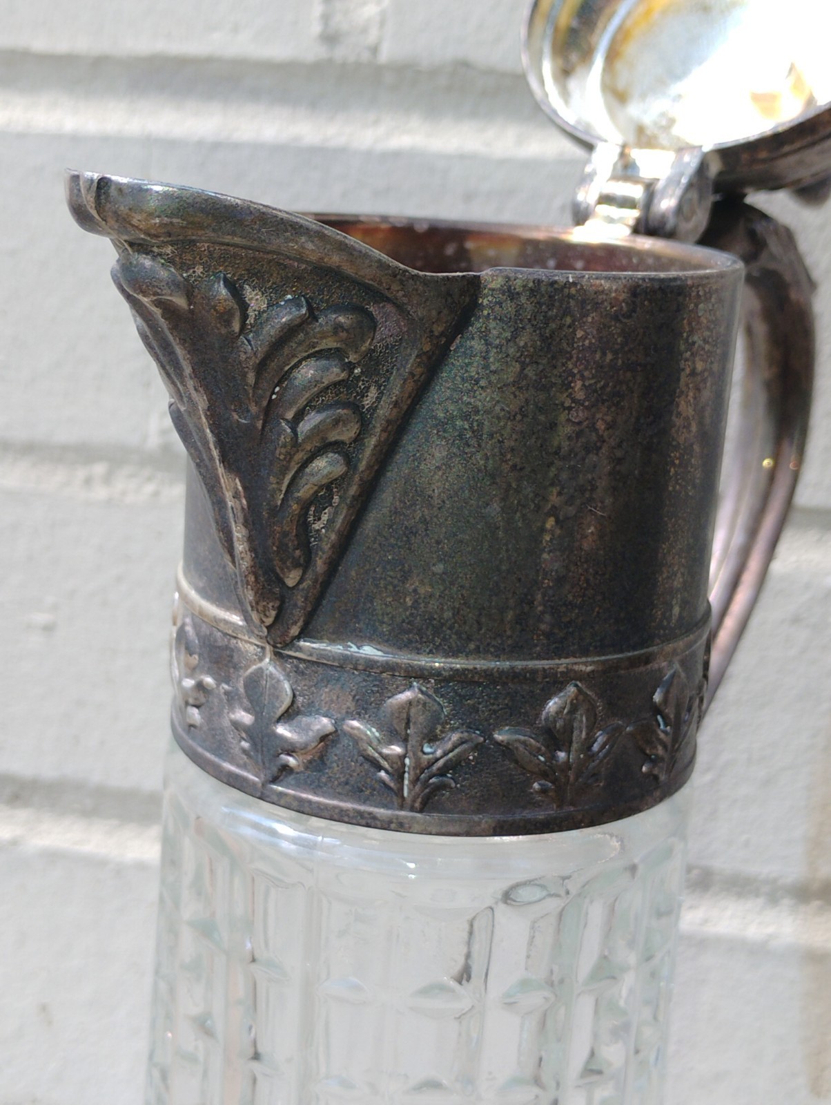 Antique Victorian Style Italian Crystal/Silverplate Decanter Claret Jug Pitcher