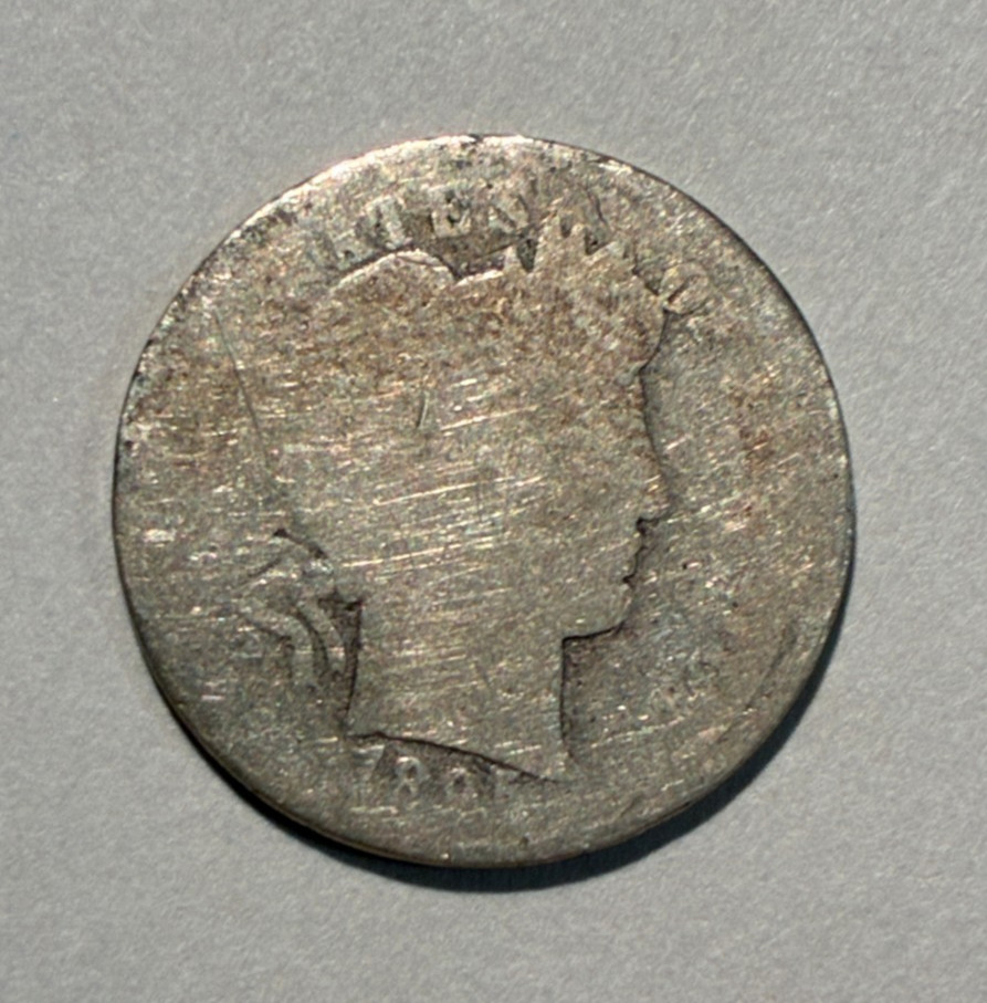 1895 Unknown Mint Barber Dime.  Could be S or Plain, maybe O.  Poor condition