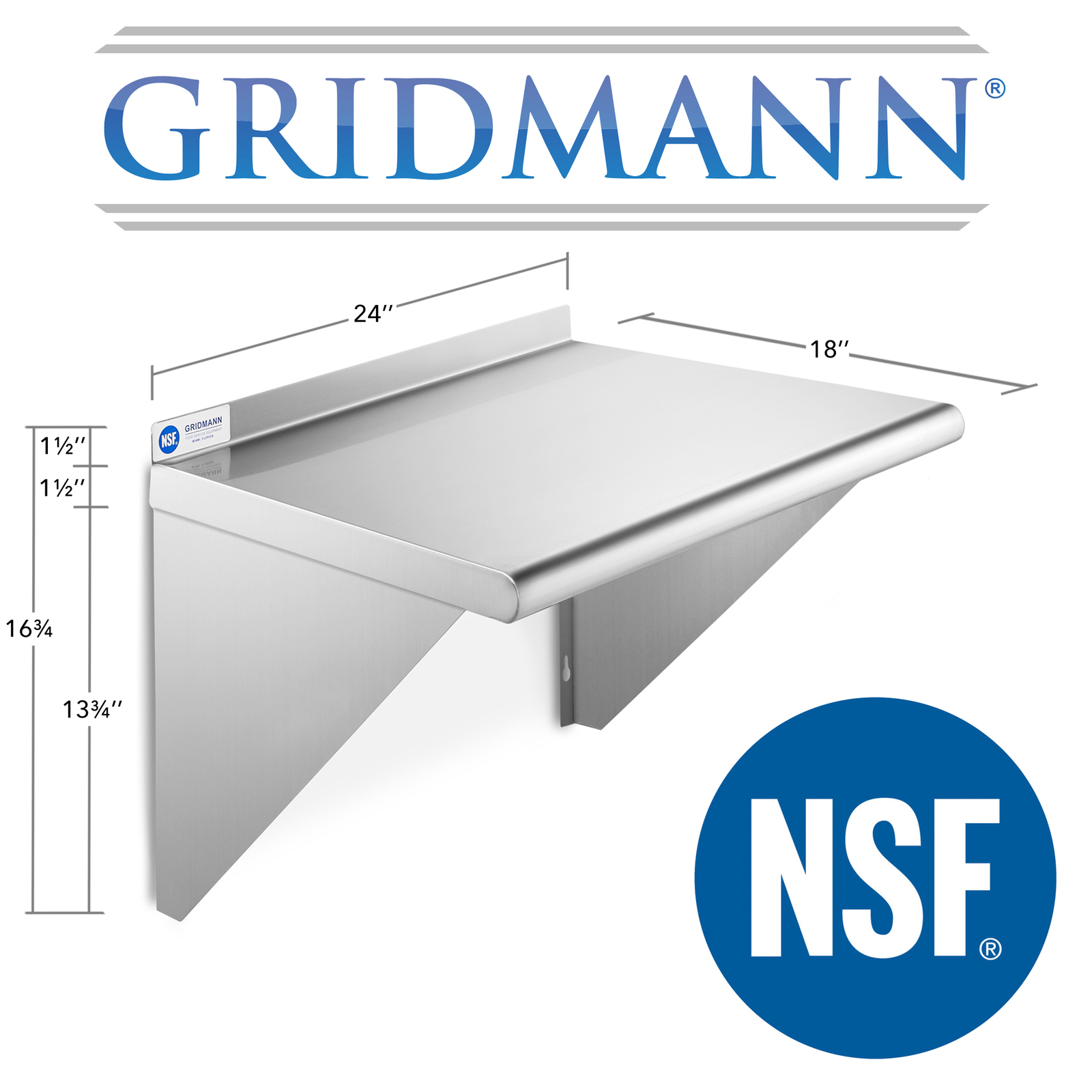 NSF Stainless Steel 18" x 24" Commercial Kitchen Wall Shelf Restaurant Shelving