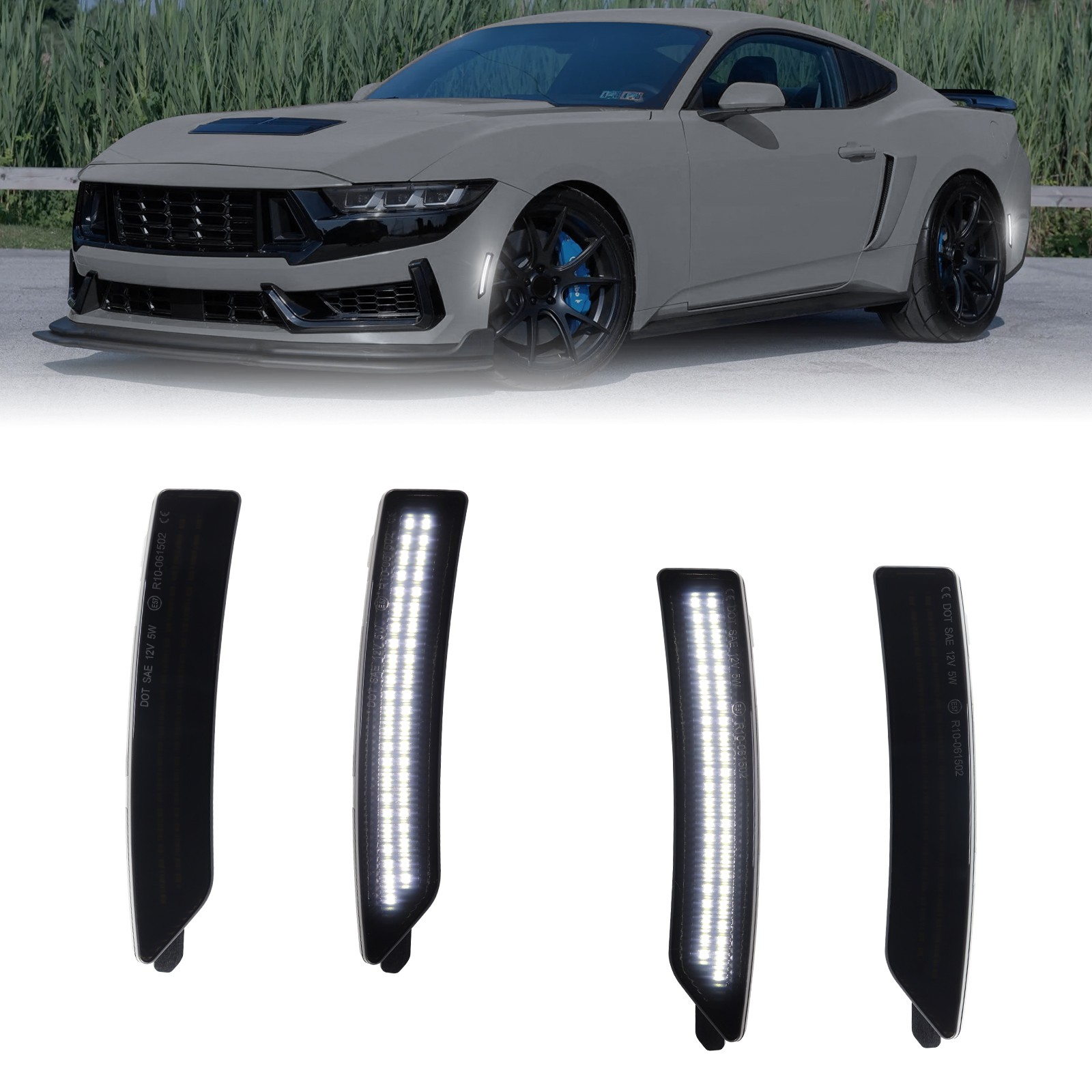 For 2024-2025 Ford Mustang S650 Front Rear Bumper 4PCS LED Side Marker Lights