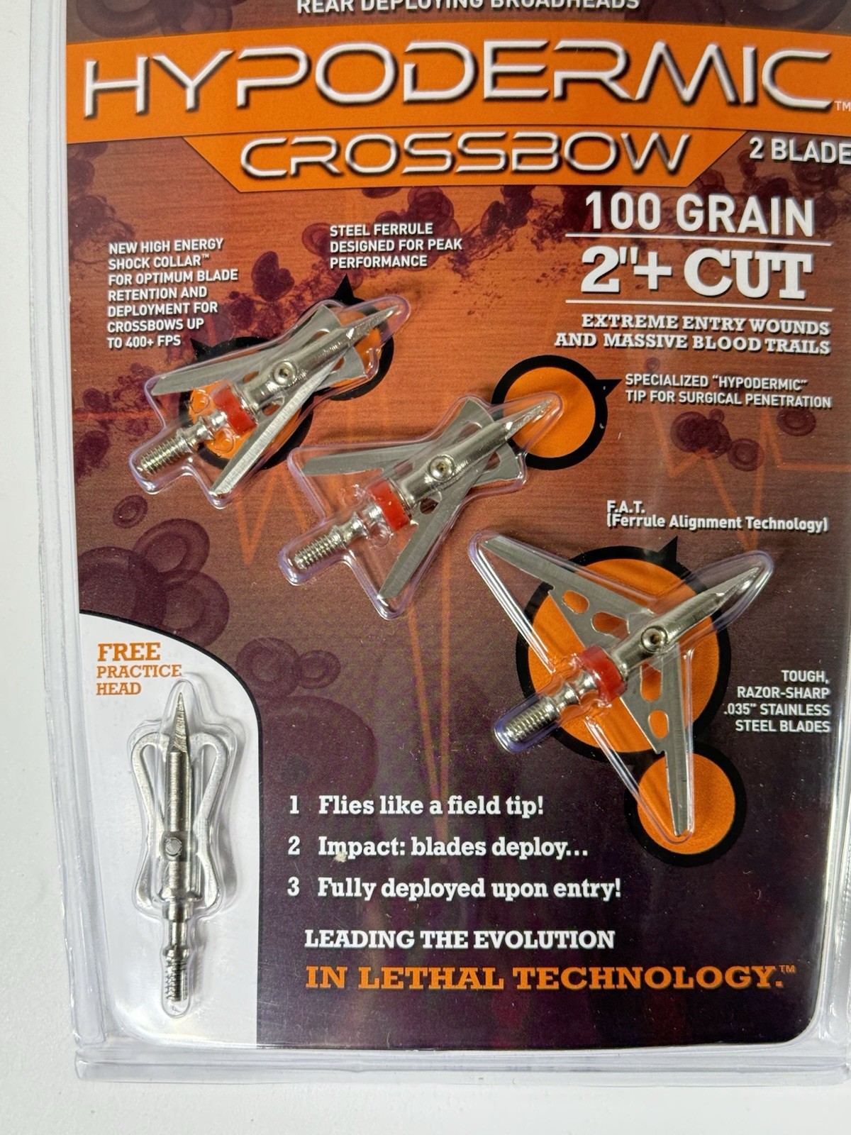 Rage HD Hypodermic Crossbow Broadhead - 100 Grain 2 Blade 2"+ Cut - Pack of 3+1