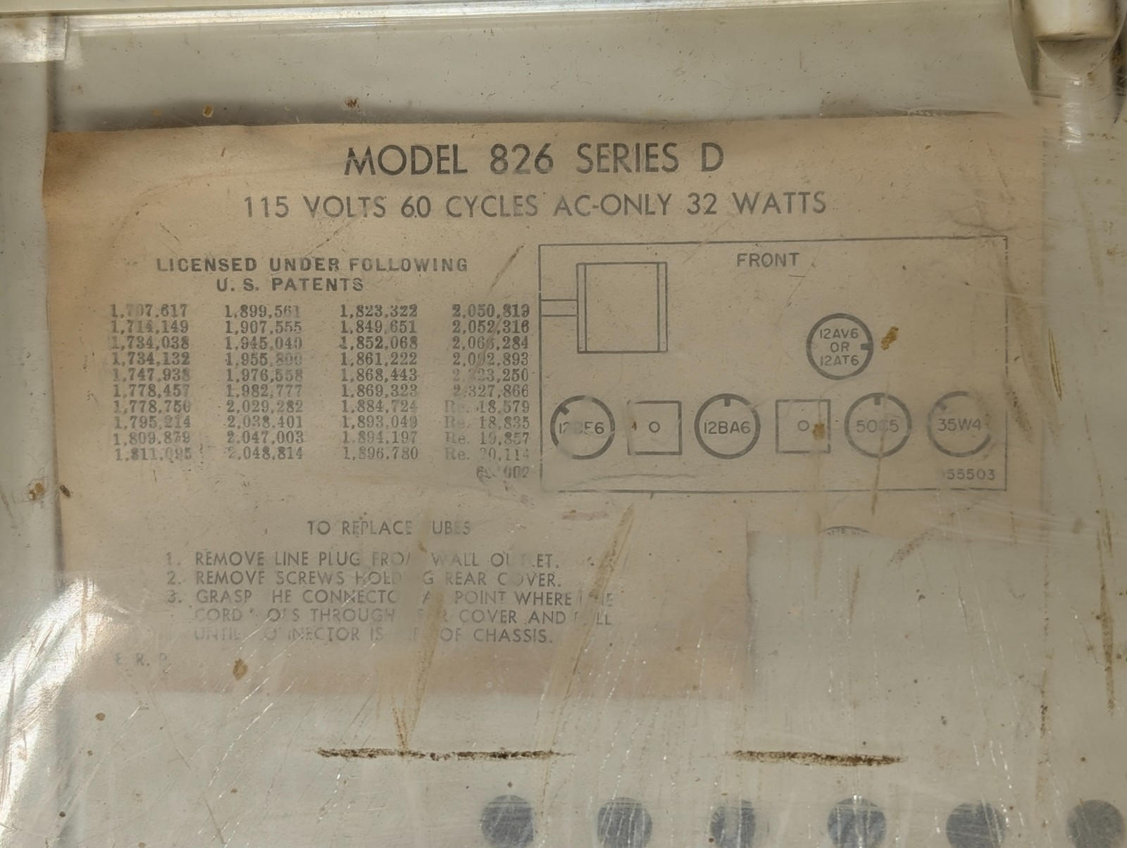 Vintage Emerson Clock Tube Radio Model 826 Series D Telechron Alarm Movement