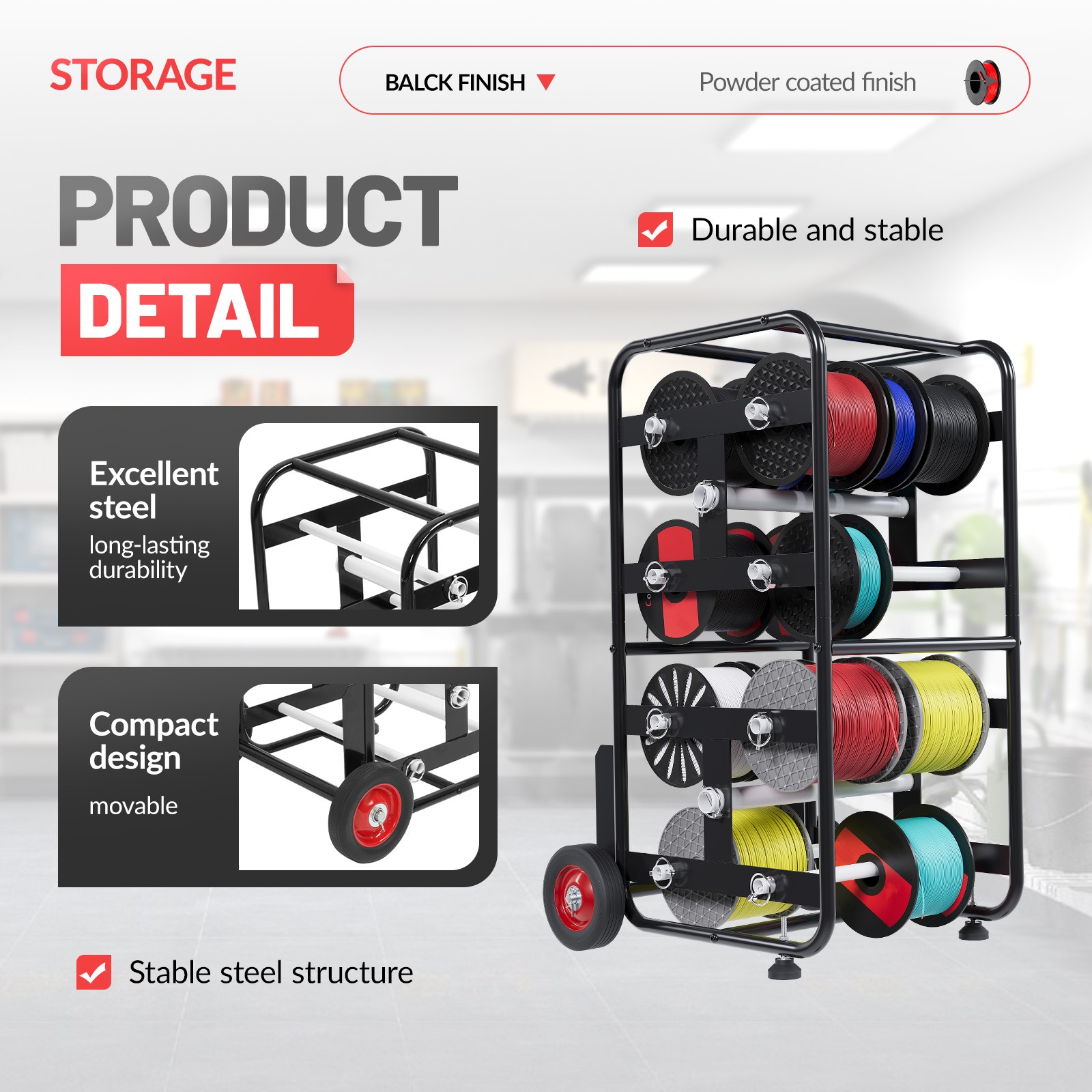 Wire Spool Cart 10 Rods Cable Caddy Wire Spool Rack for Industrial Electrical