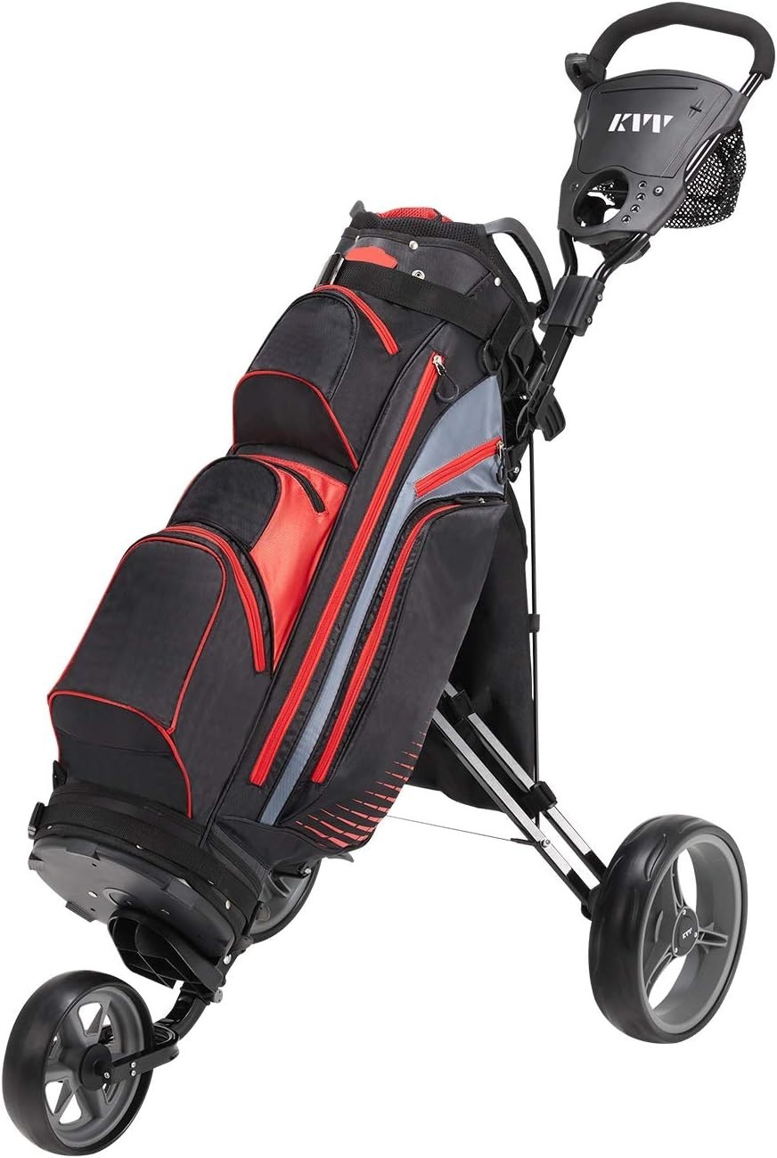 KVV Foldable Lightweight 3 Wheel Golf Cart with Stylish Scorecard Holder