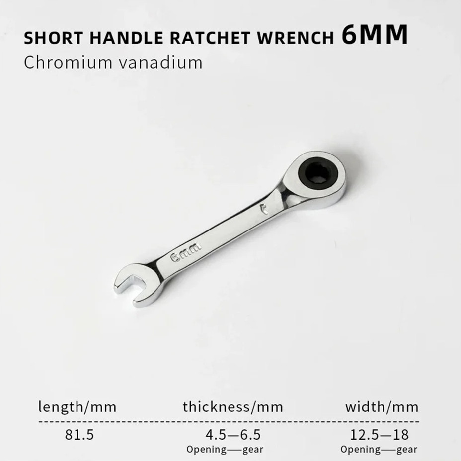1 pc Adjustable Ratchet Wrench 6-19mm Short Handle Chrome Vanadium Spanner