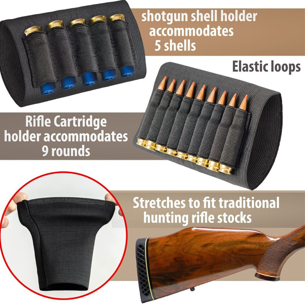 2 x Buttstock Shell Holder Shotgun & Rifle Ammo Bullet Gun Sleeve Hunting Pouch