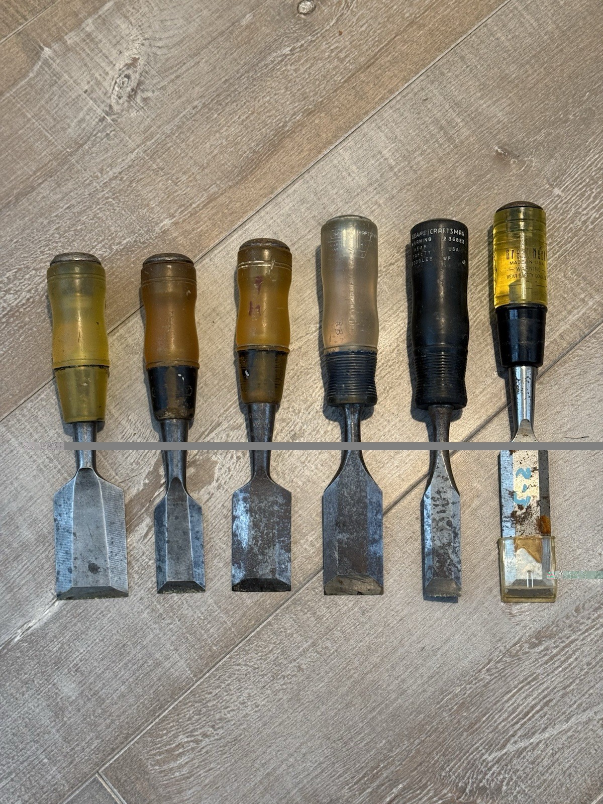 Vintage Stanley Sears Craftsman Wood Chisel Lot USA Bench Chisels 5pc