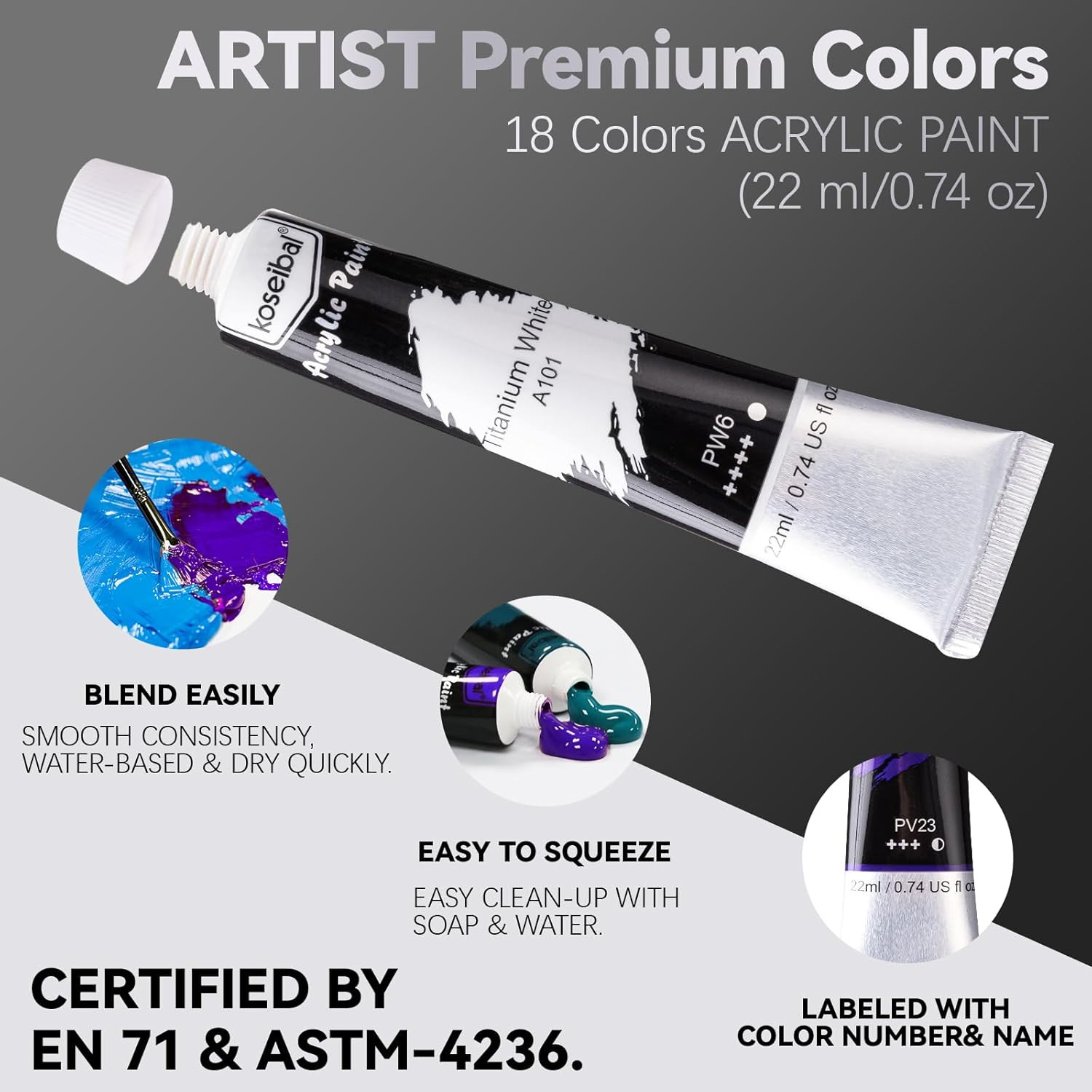 Acrylic Paint Set for Adults & Kids - 37PCS Art Painting Supplies Kit with 18 Co