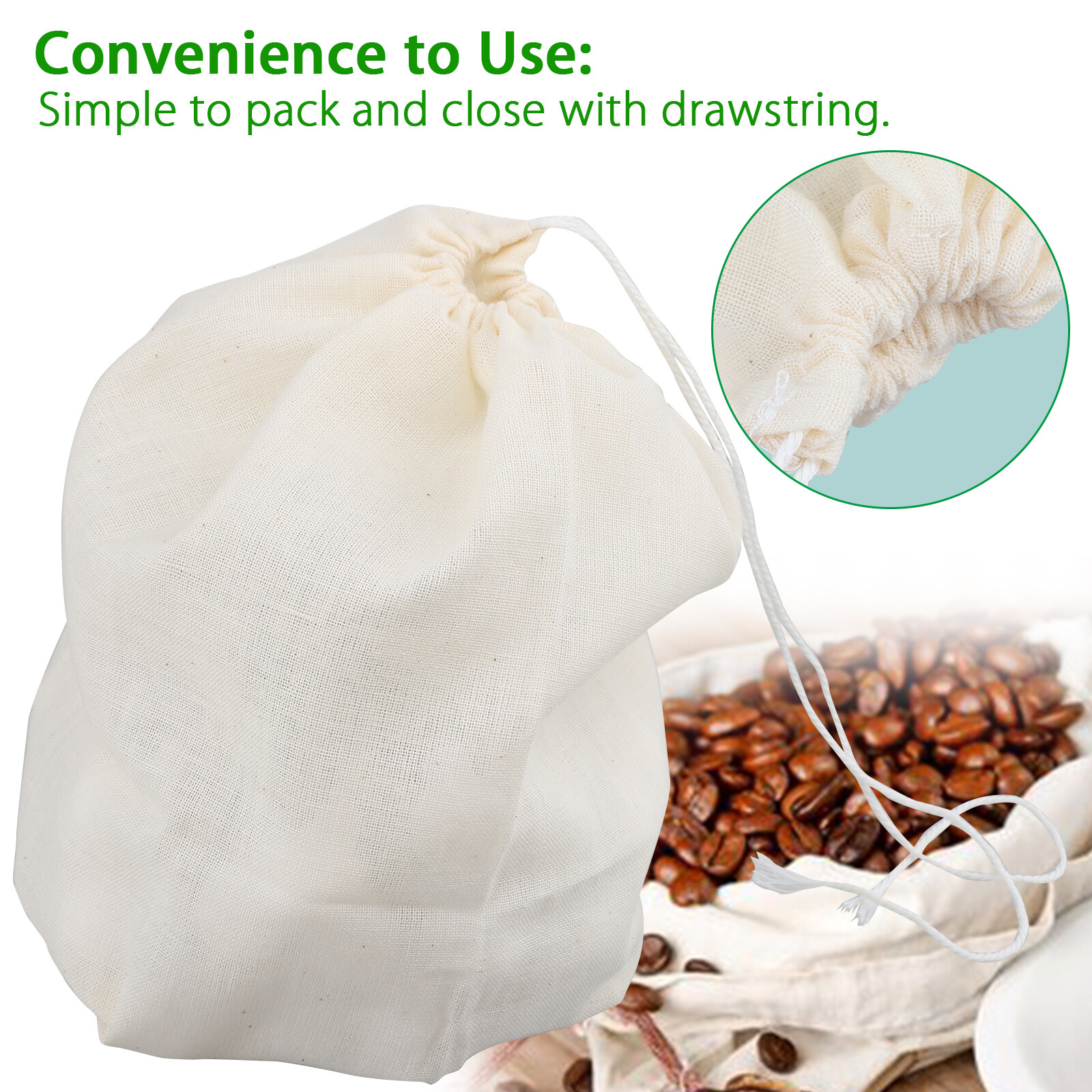3PCS Organic Cotton Nut Milk Bag Reusable Food Strainer Brew Coffee Cheese Cloth