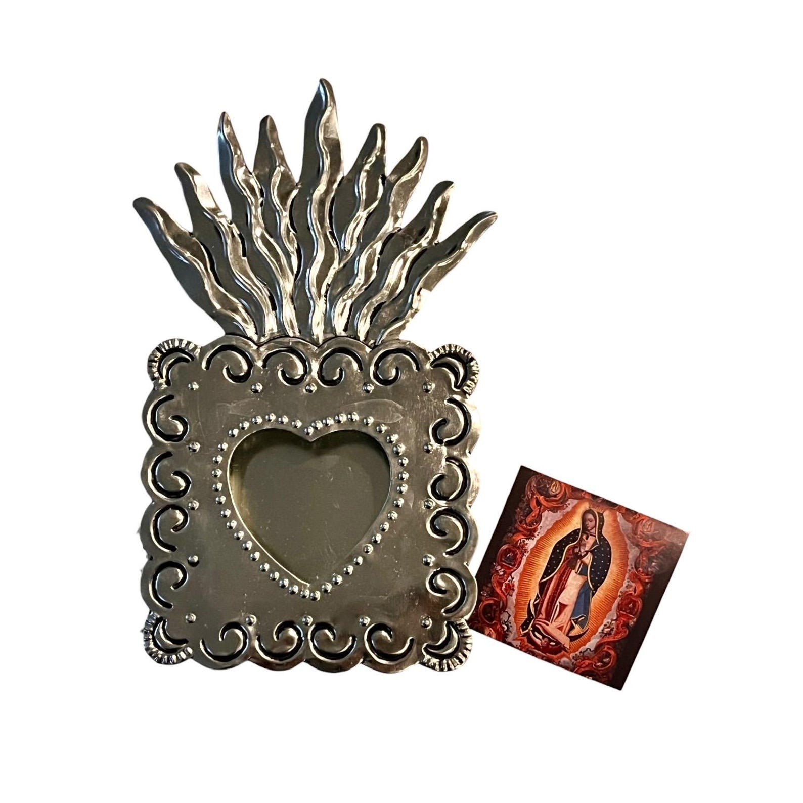 Mexican Tin Shadowbox Nicho, SACRED HEART Virgin GUADALUPE