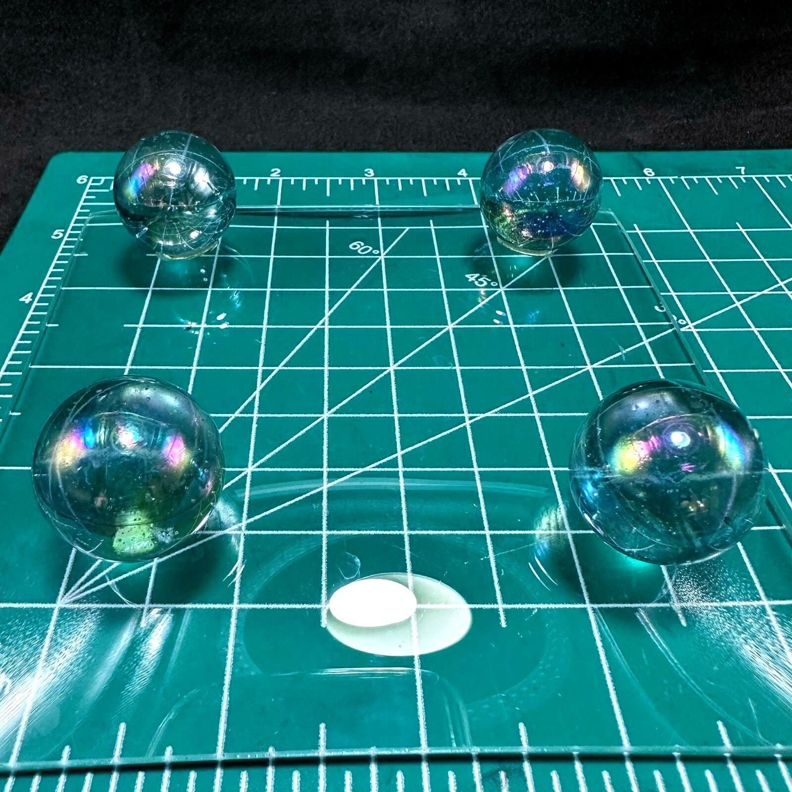 Glass Square Tray with Four Iridescent Orb Feet Decorative Display Stand