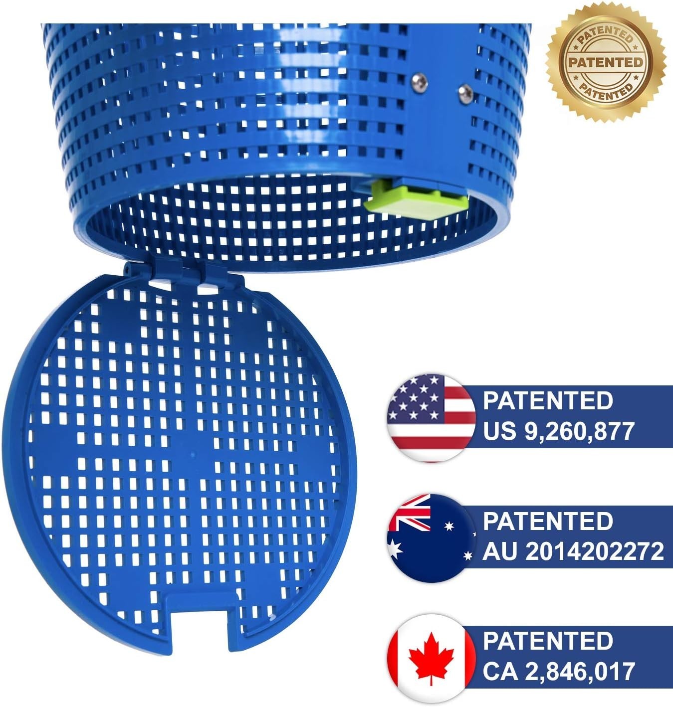 Inground Pool Skimmer Basket with Patented Handle & Advanced Suction System