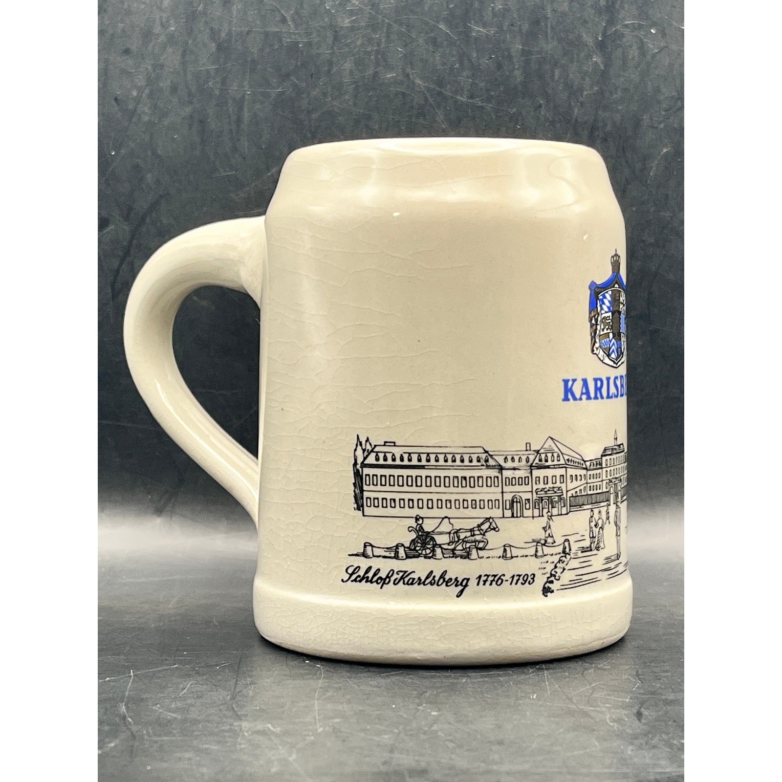 VTG Karlsberg Stoneware Beer Stein Mug .5 Liters Souvenir 4.25" 10 oz Germany