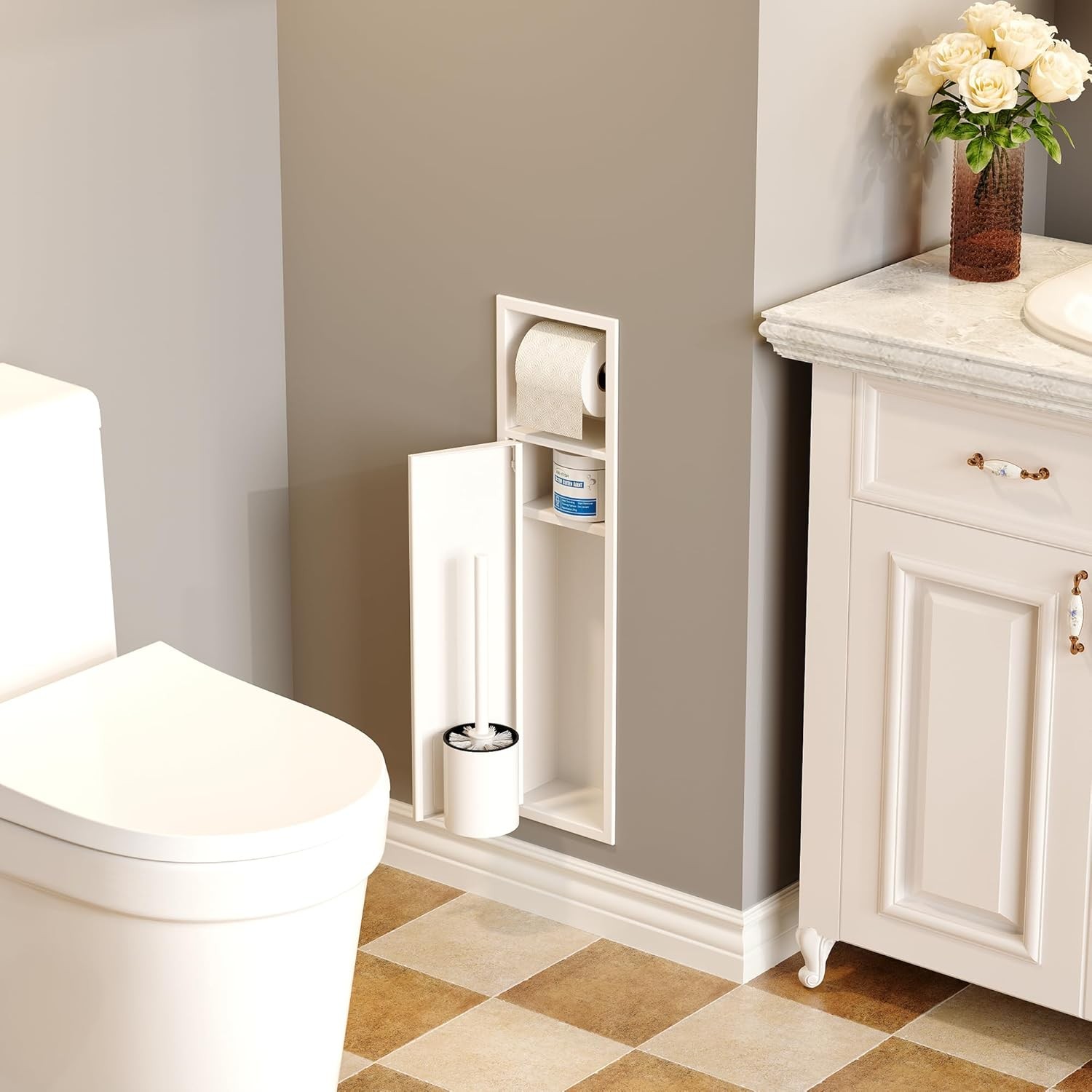 Recessed Toilet Brush Holder SUS304 Stainless Steel Rustproof Recessed Toilet