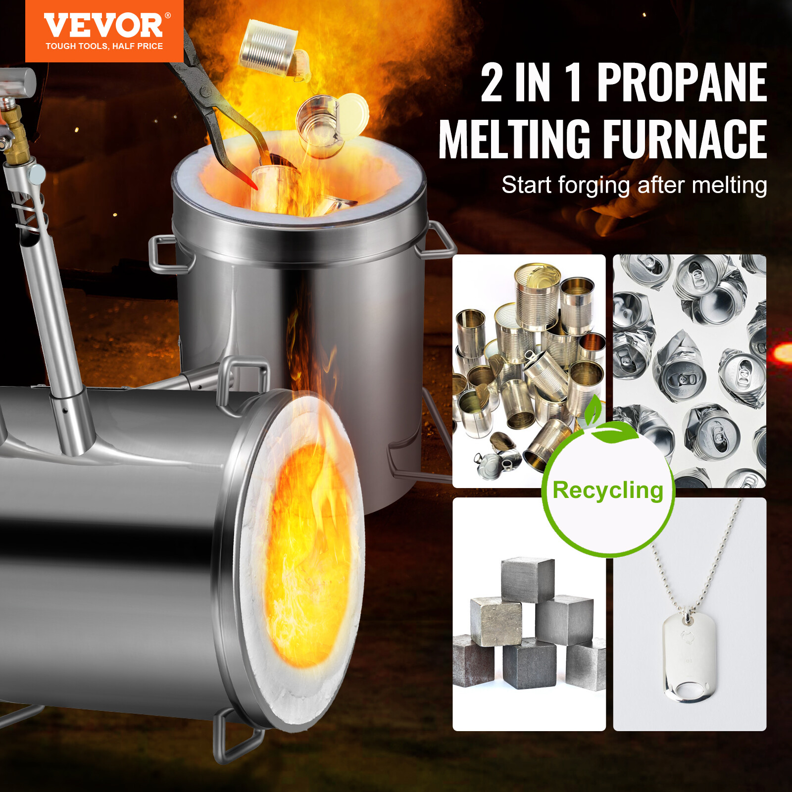 VEVOR 12KG Propane Melting Furnace Gas Metal Forge Double Burners 2700℉