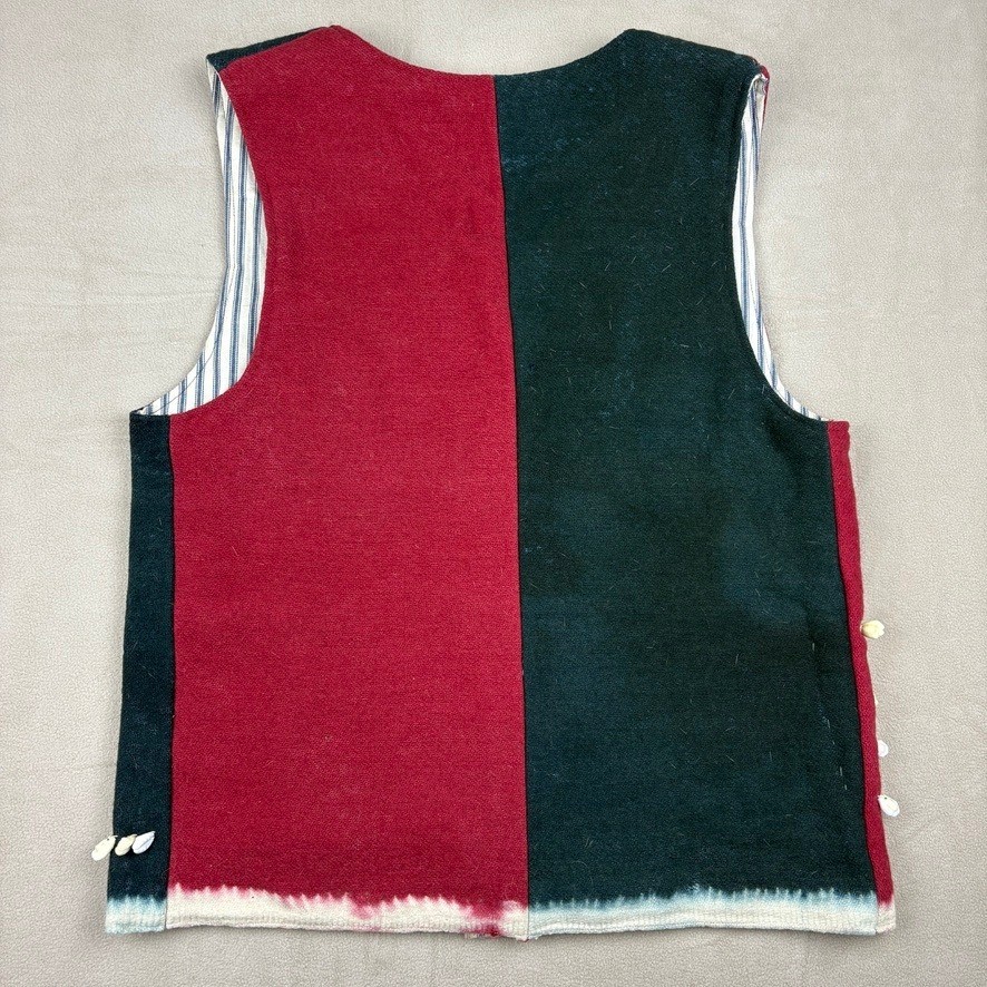 Antique Native American Wool Vest w Old Beaded Detail Cloth Lining Conch Shells