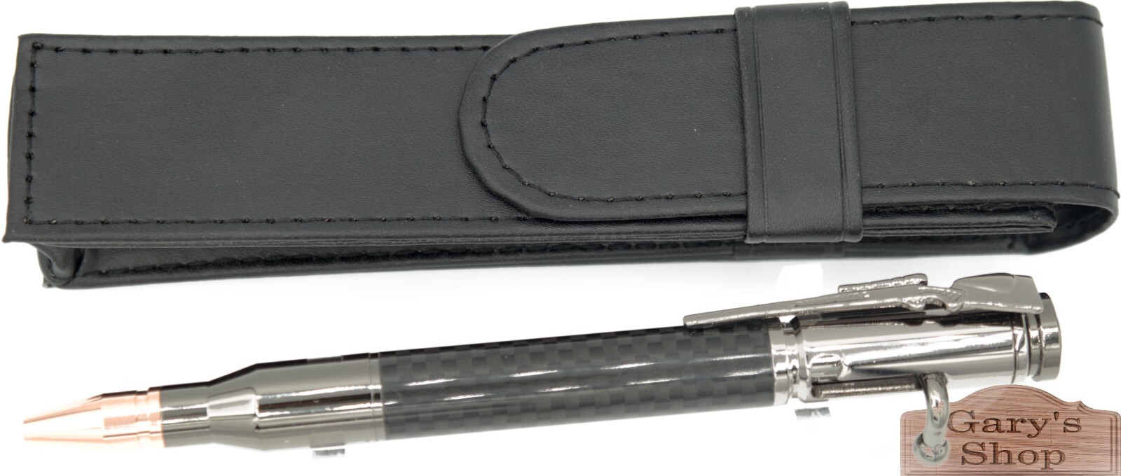 Bolt Action Pen in Gun Metal with Carbon Fiber Barrel PU Leather Case