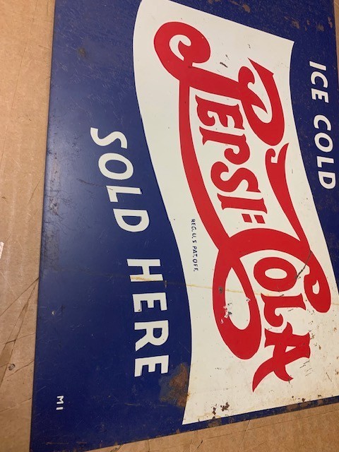 ORIGINAL 1940'S PEPSI DOUBLE DOT FLANGE SIGN 15 X 10
