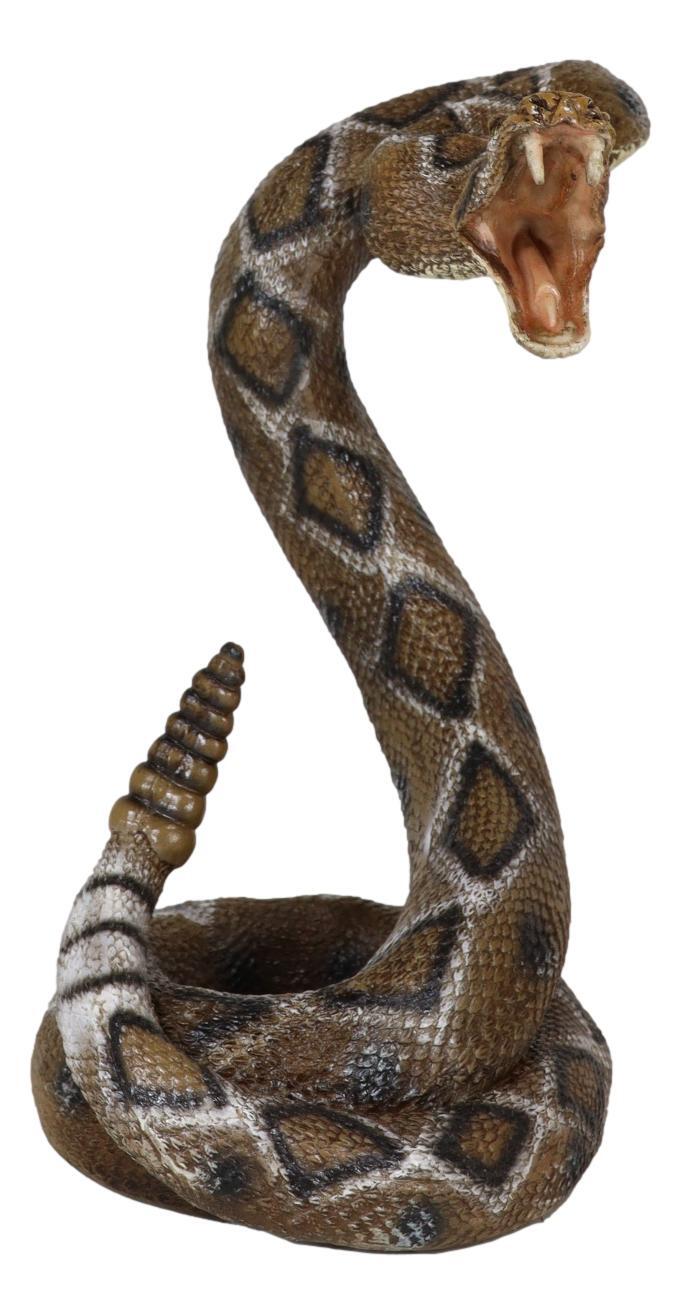 Realistic Attacking Coiled Diamondback Rattlesnake With Fangs Bared Figurine