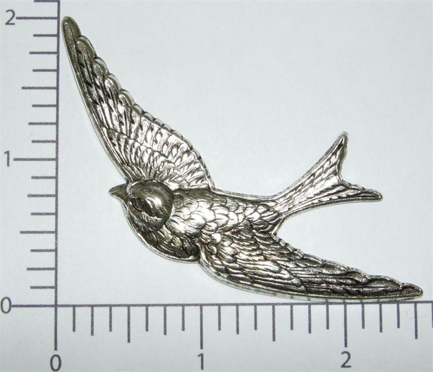 35764         Matte Silver Oxidized Large Flying Bird Brass Jewelry Finding
