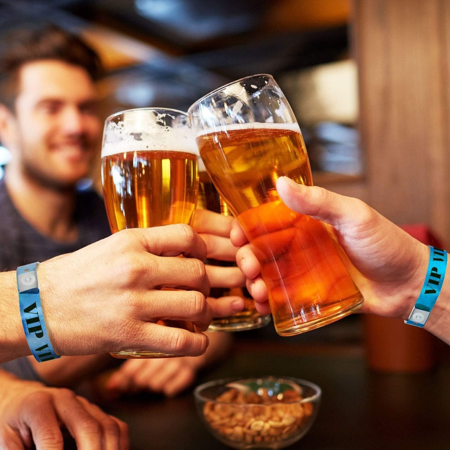 500 Holographic Blue VIP Plastic Secure Snap Wristbands - 5/8" x 10" - Adjus...