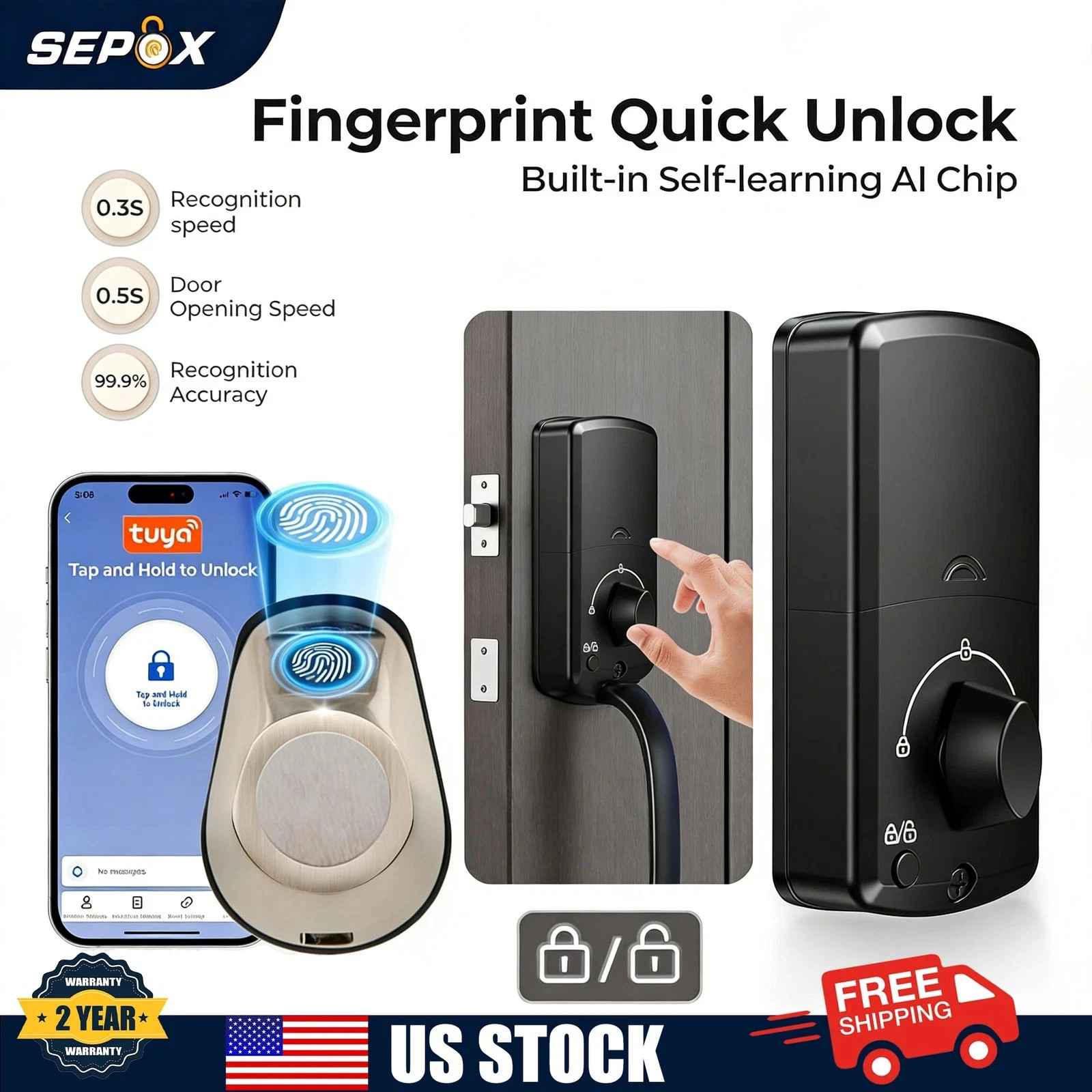 NEW Smart Door Lock Biometric Bluetooth Fingerprint Key Keyless Entry APP Home