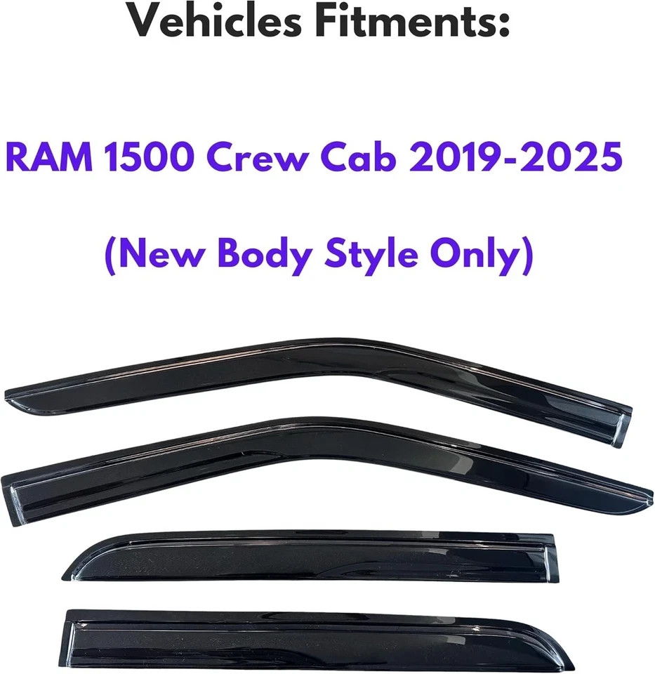 Window Visor Compatible with 19-25 RAM 1500 Crew Cab (New Body Style Only)