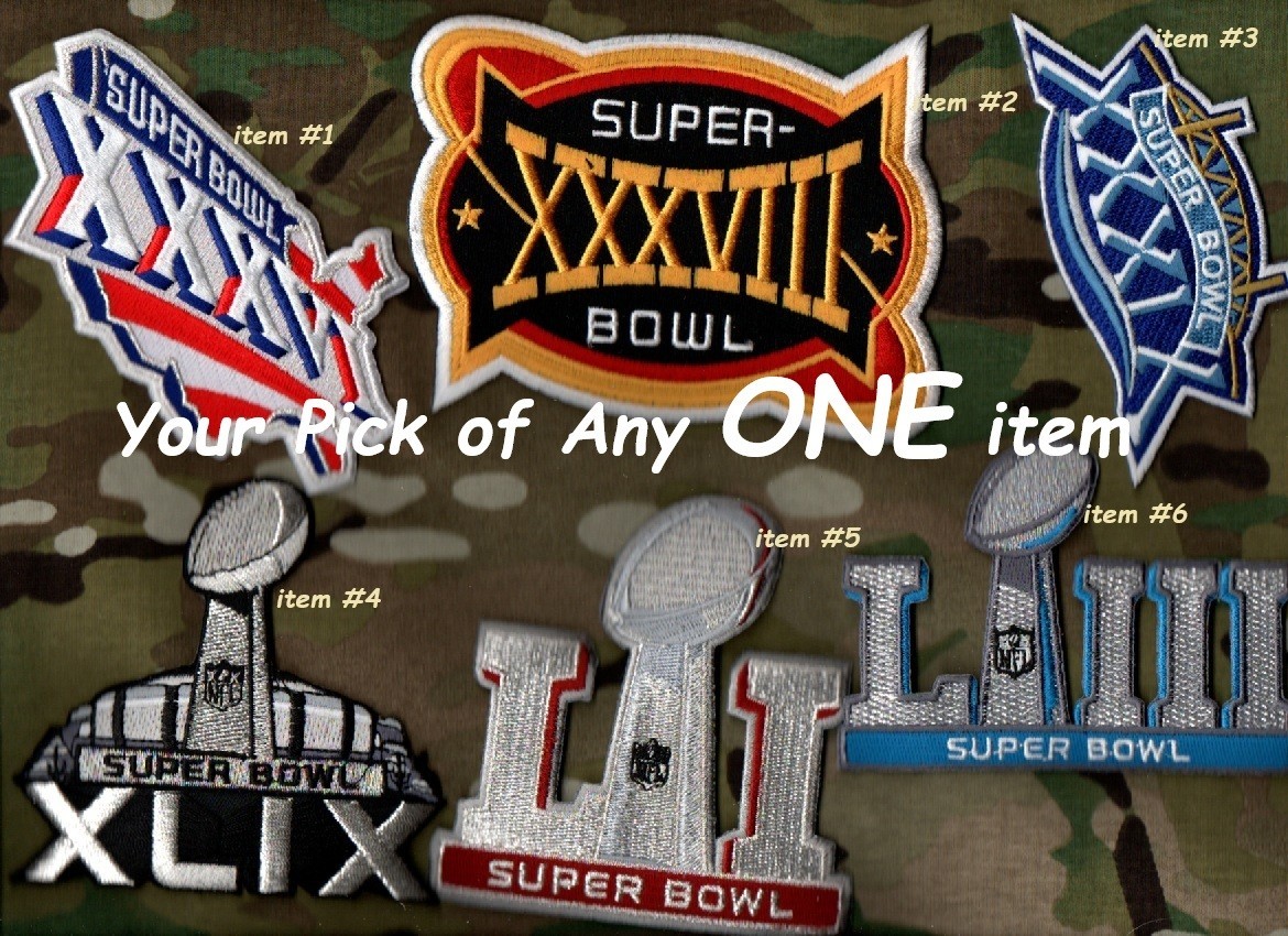 Previous Years of iron/sew-on SUPER BOWL LOGO PATCH: YOUR PICK OF ANY ⭐ONE⭐