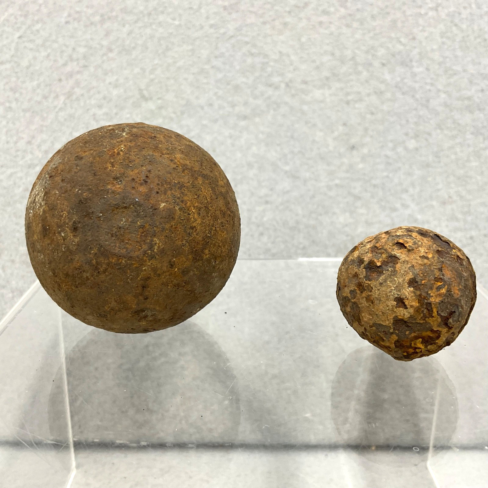 Antique Cannon Balls Civil War Era 2 Inch , 1+ Inch Grape Shot Lot of 2