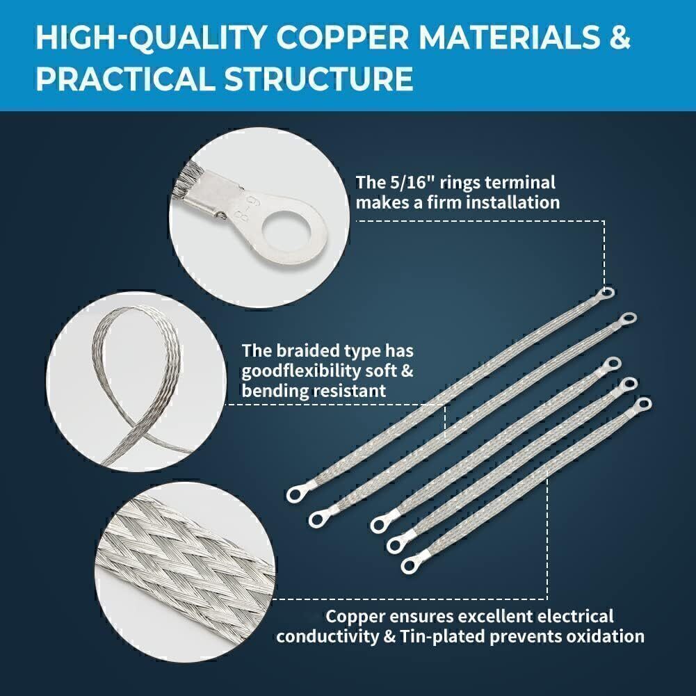 10PC Car Truck Firewall Engine Body Engine Ground Strap Tinned Copper Cable Kit