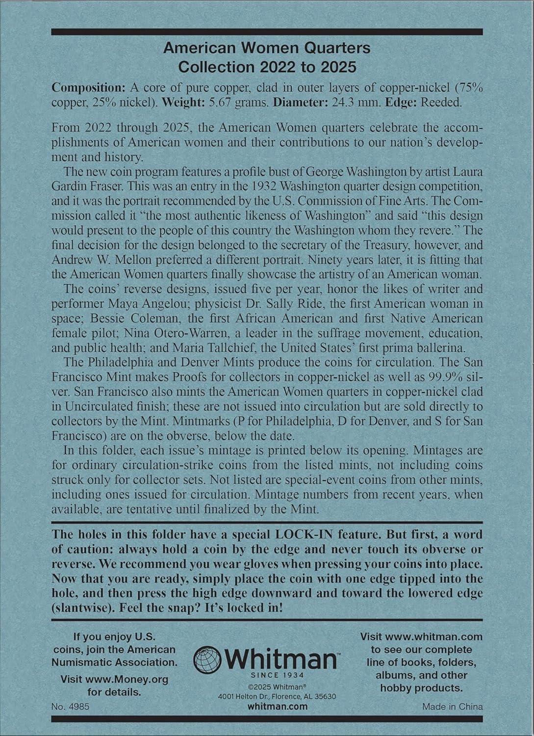 Whitman American Women Quarters Coin P - D - S Folder 2022-2025 Album Book