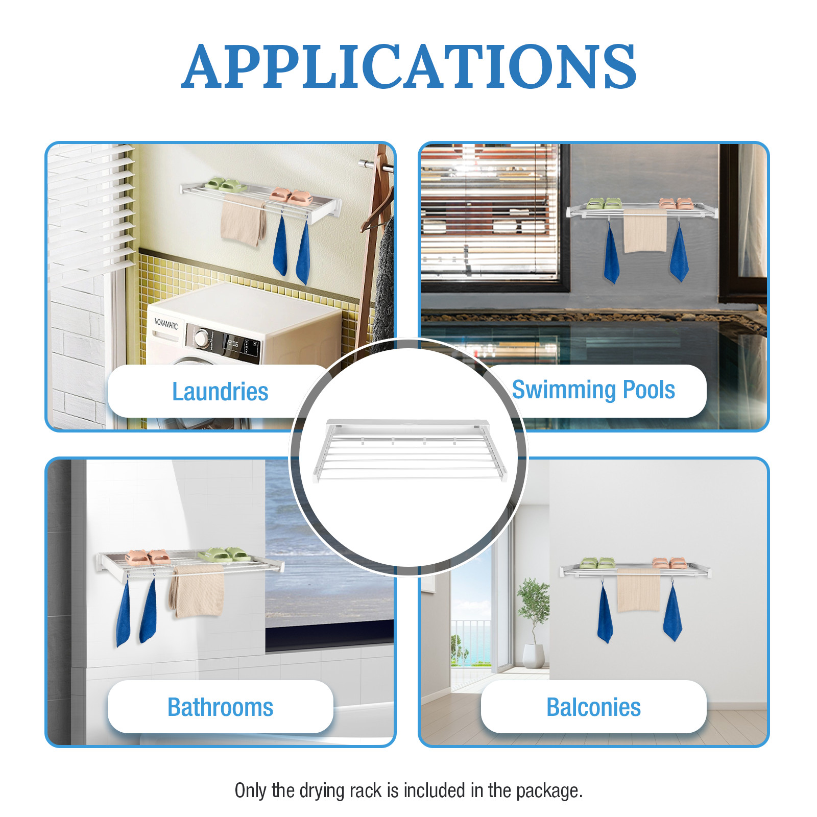Wall-mounted Laundry Clothes Storage Drying Rack Retractable Dryer Hanger White
