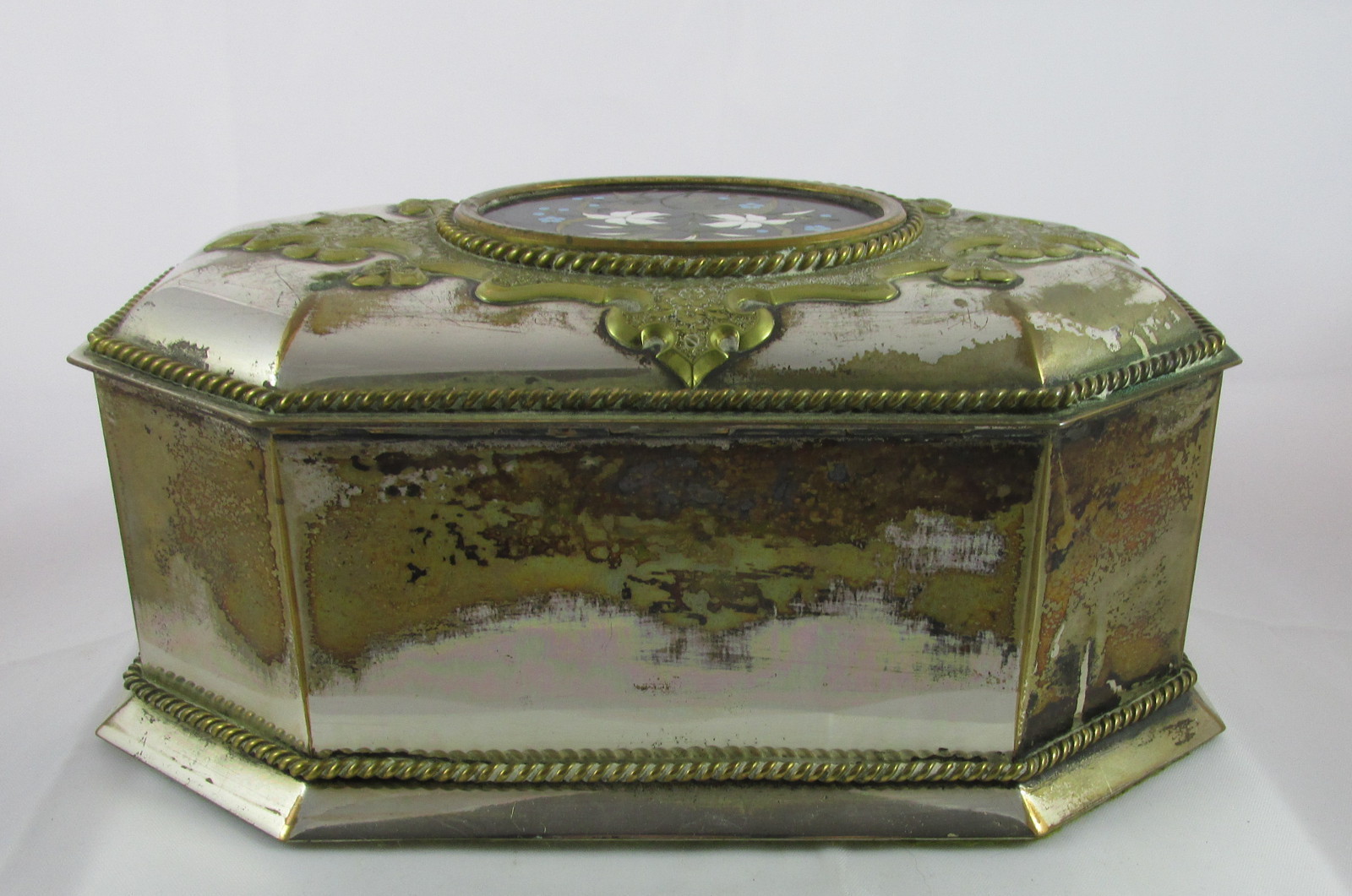 Victorian English Howell James Silver Plate Black&Green Tea Casket Pietra Dura
