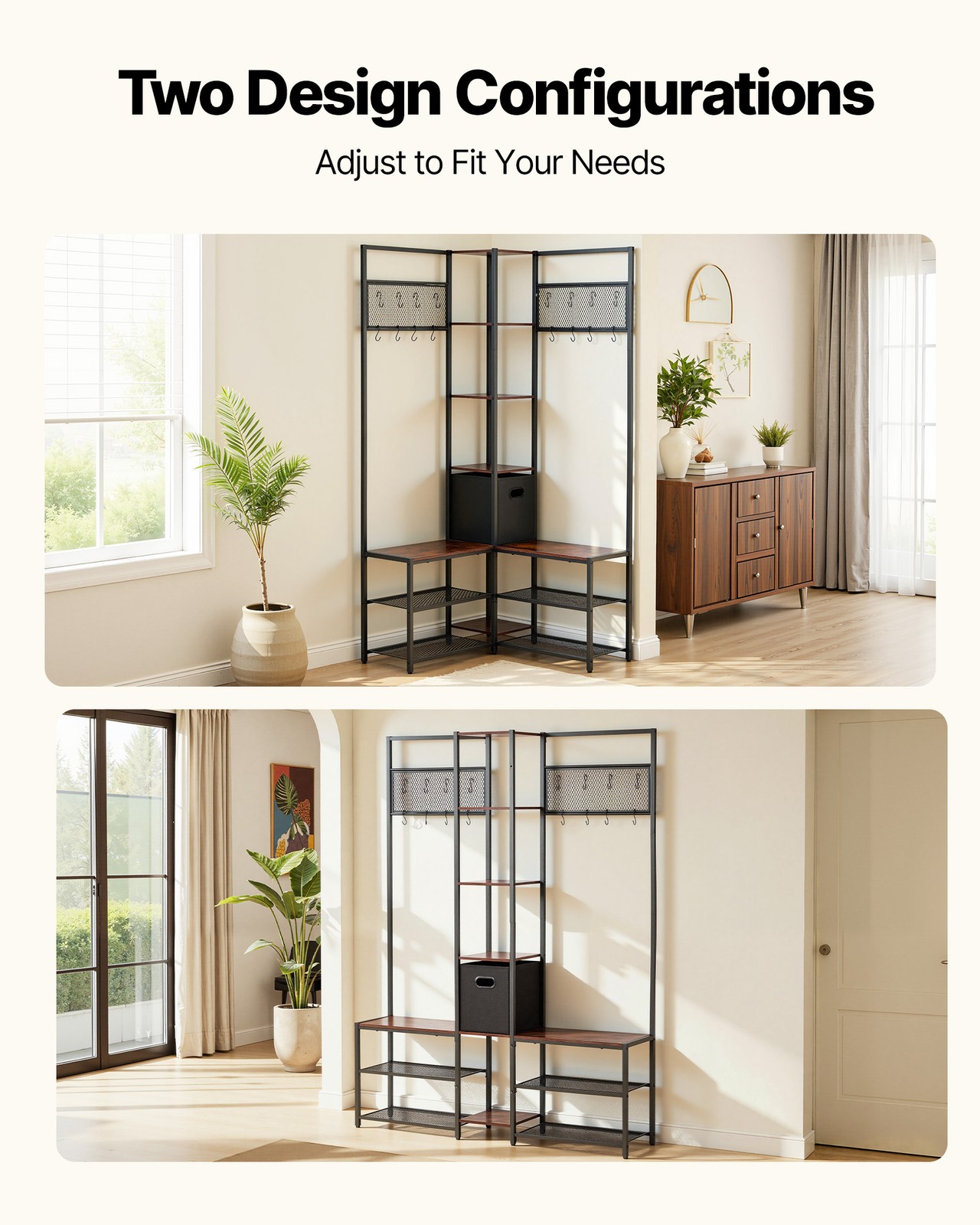 Uimoso Corner Hall Tree with Shoe Bench, 70.9 in Coat Rack with Hooks and Frame