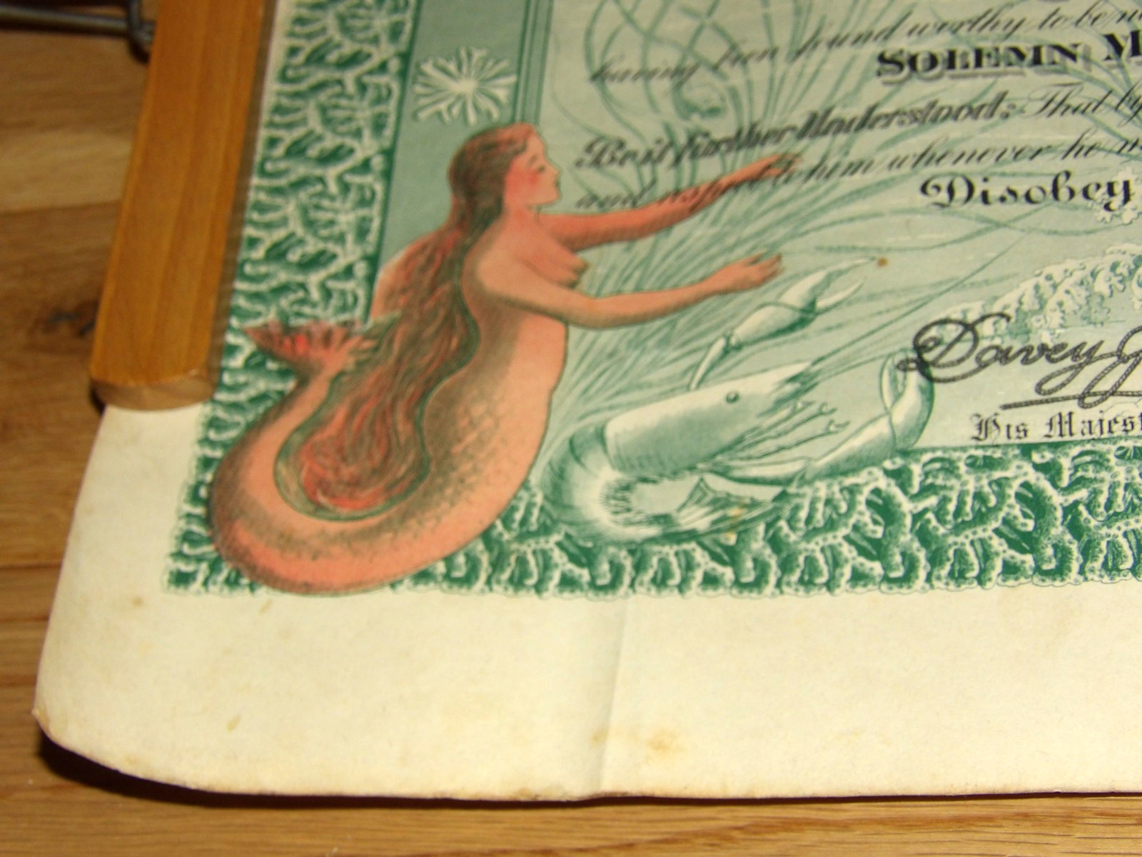 1925 USS Maryland Domain Of Neptunus Rex Navy Certificate Topless Mermaids