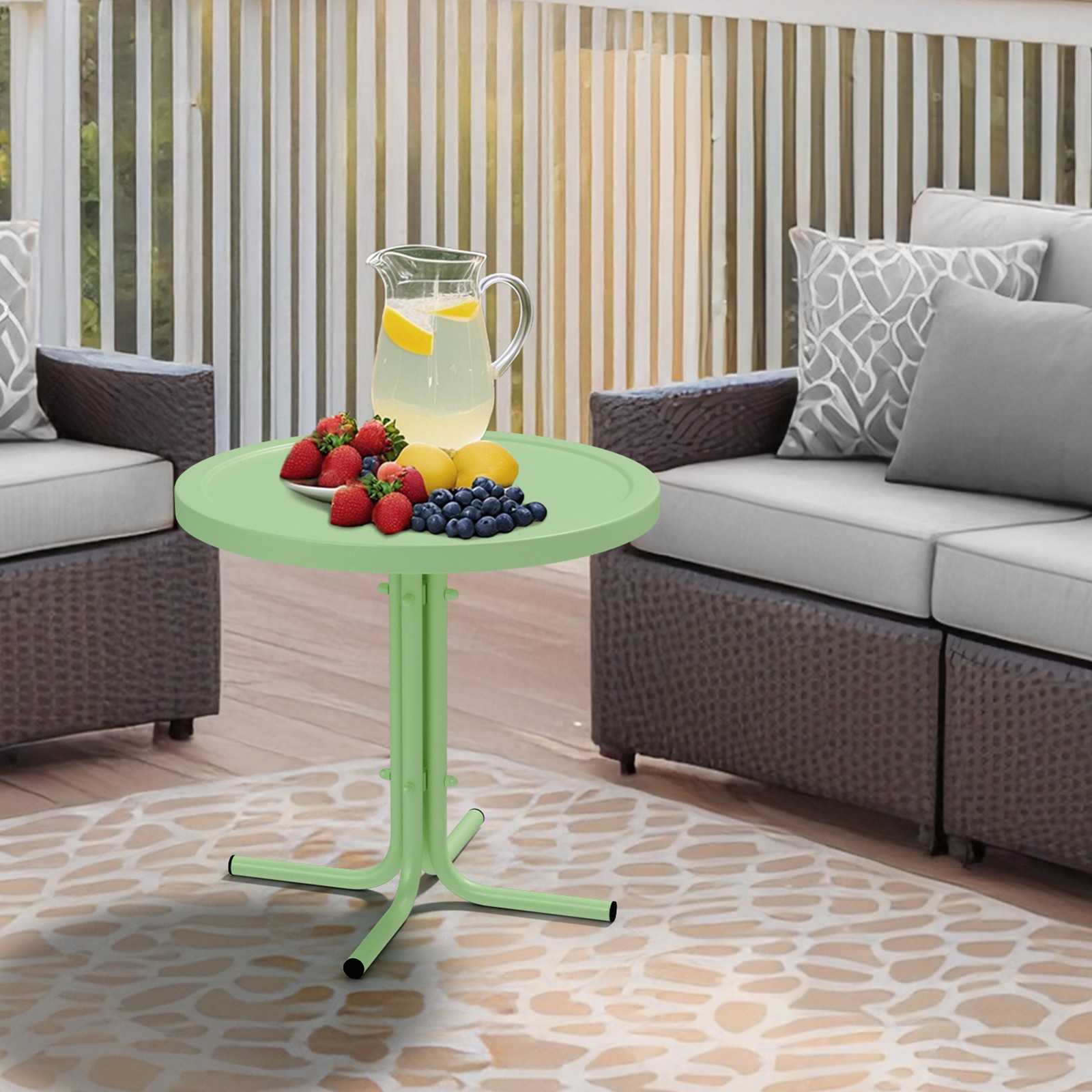Portable 20in Green In/Outdoor Patio Coffee L-Shaped Legs Iron Side Table