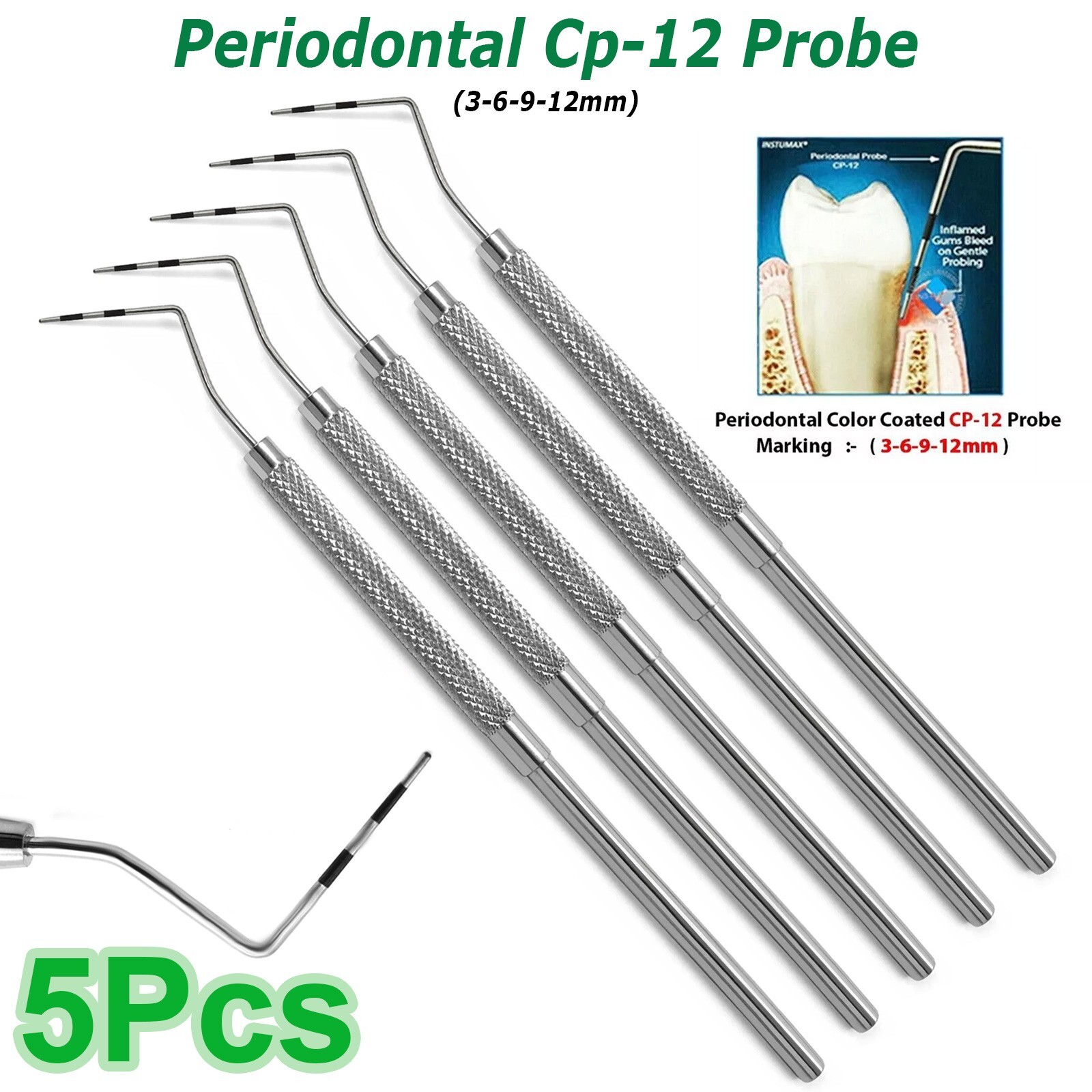 Perio CP-12 Probes 3-6-9-12m Single End Dental Diagnostic Examination Probe 5Pcs