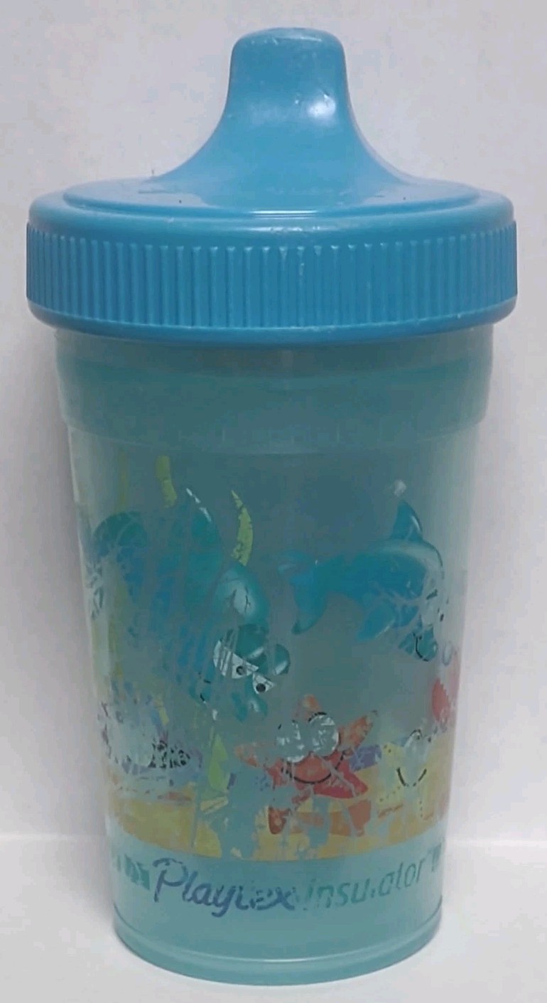 Vtg Playtex Sippy Cup Sea Fish Whale Crab Blue Lid Valve 2001 Pls Read
