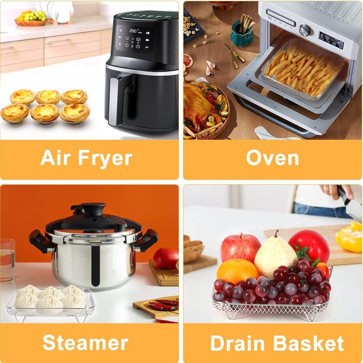 3 Layer Air Fryer Basket Rack Stainless Steel Dehydrator Set