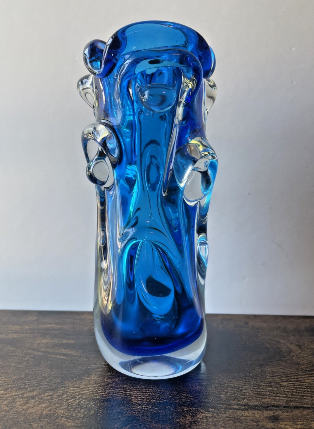 Vintage Art Glass Vase Jan Beranek for Skrdlovice Organic Shape Czech Bohemian