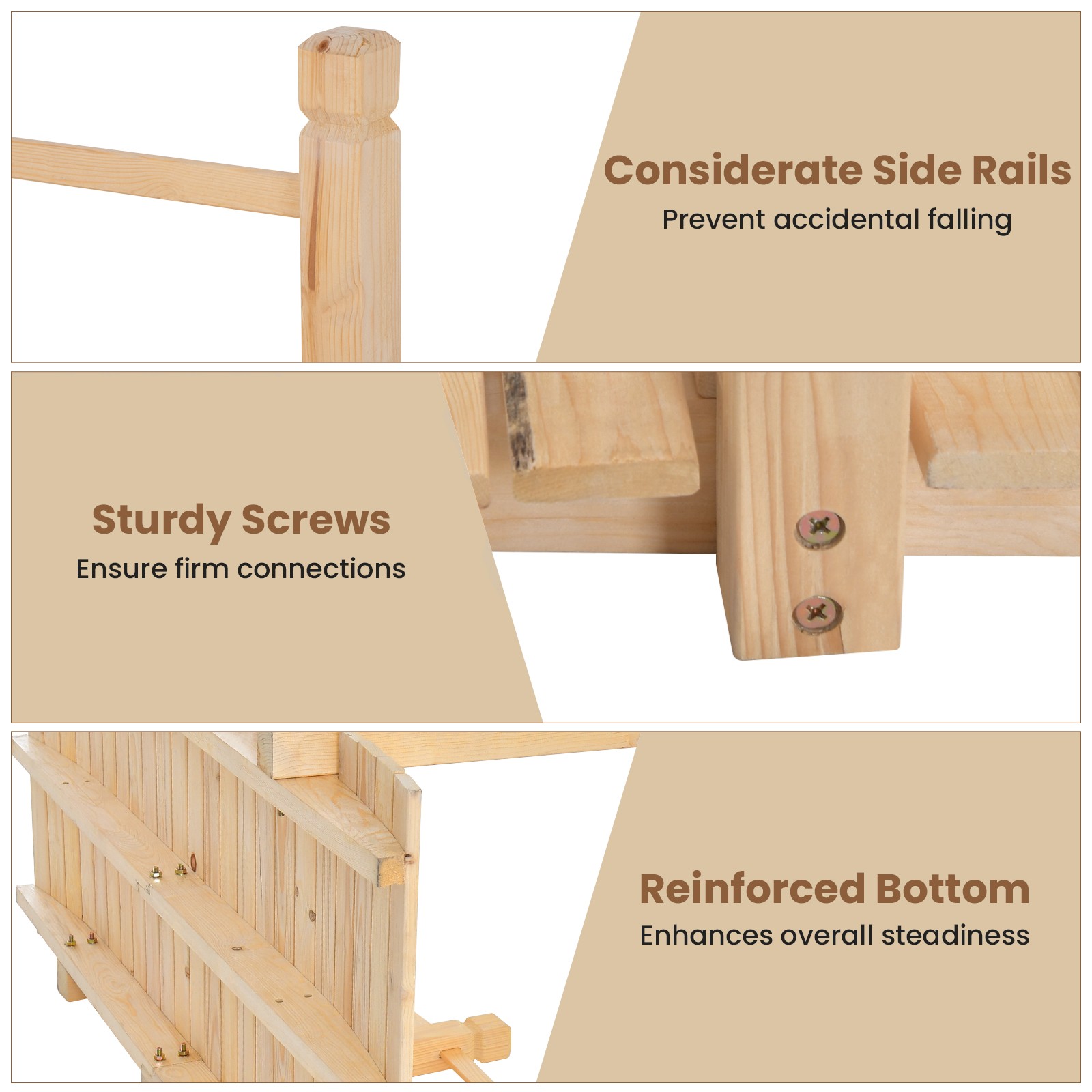 5 FT Wooden Garden Bridge Decorative Landscaping Footbridge w/Rails Natural