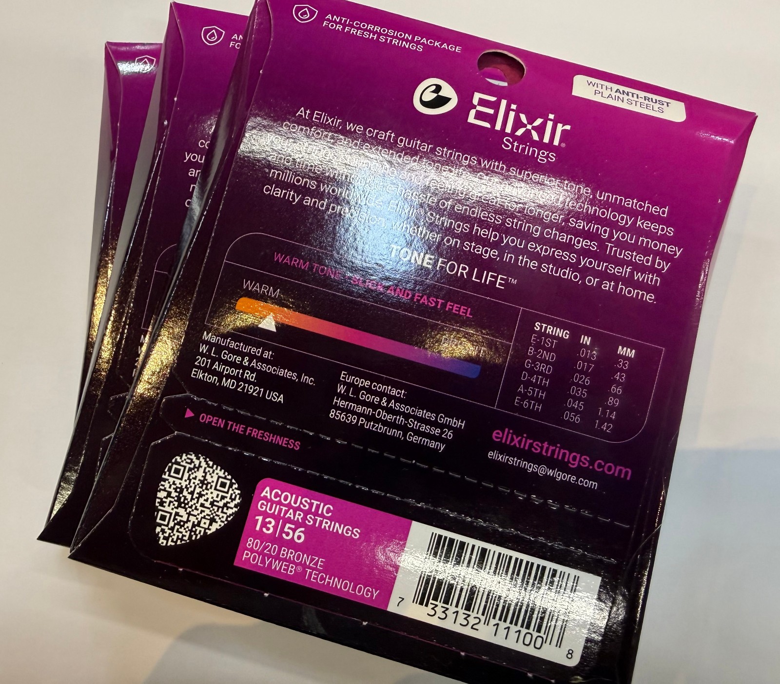 3 Sets Elixir Medium Polyweb Acoustic Guitar Strings 1100 (.013-.056) New In Pkg