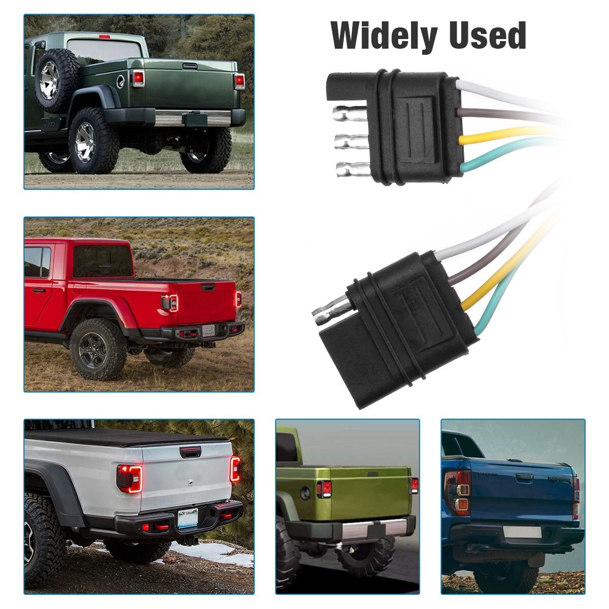 2X 4-Pin Plug Trailer Light Wiring Harness Extension 18 AWG Flat Wire Connector