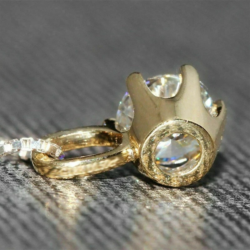 2Ct Round Cut VVS1/D Diamond Solitaire Pendant 14K Yellow Gold Finish Free Chain