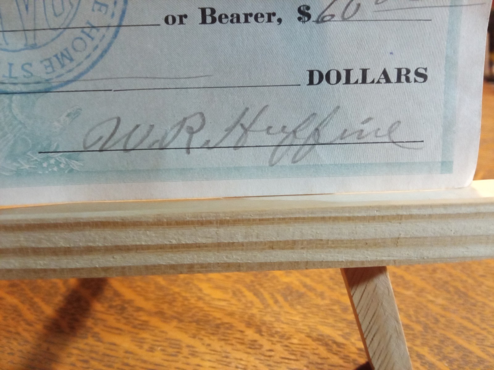 The Home State Bank Garland Kansas Signed Check 1915 $60 Signed Huffine