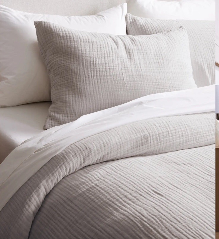 NWOT Quince Organic Cotton Airy Gauze Duvet Cover Set King Light Grey Open Box