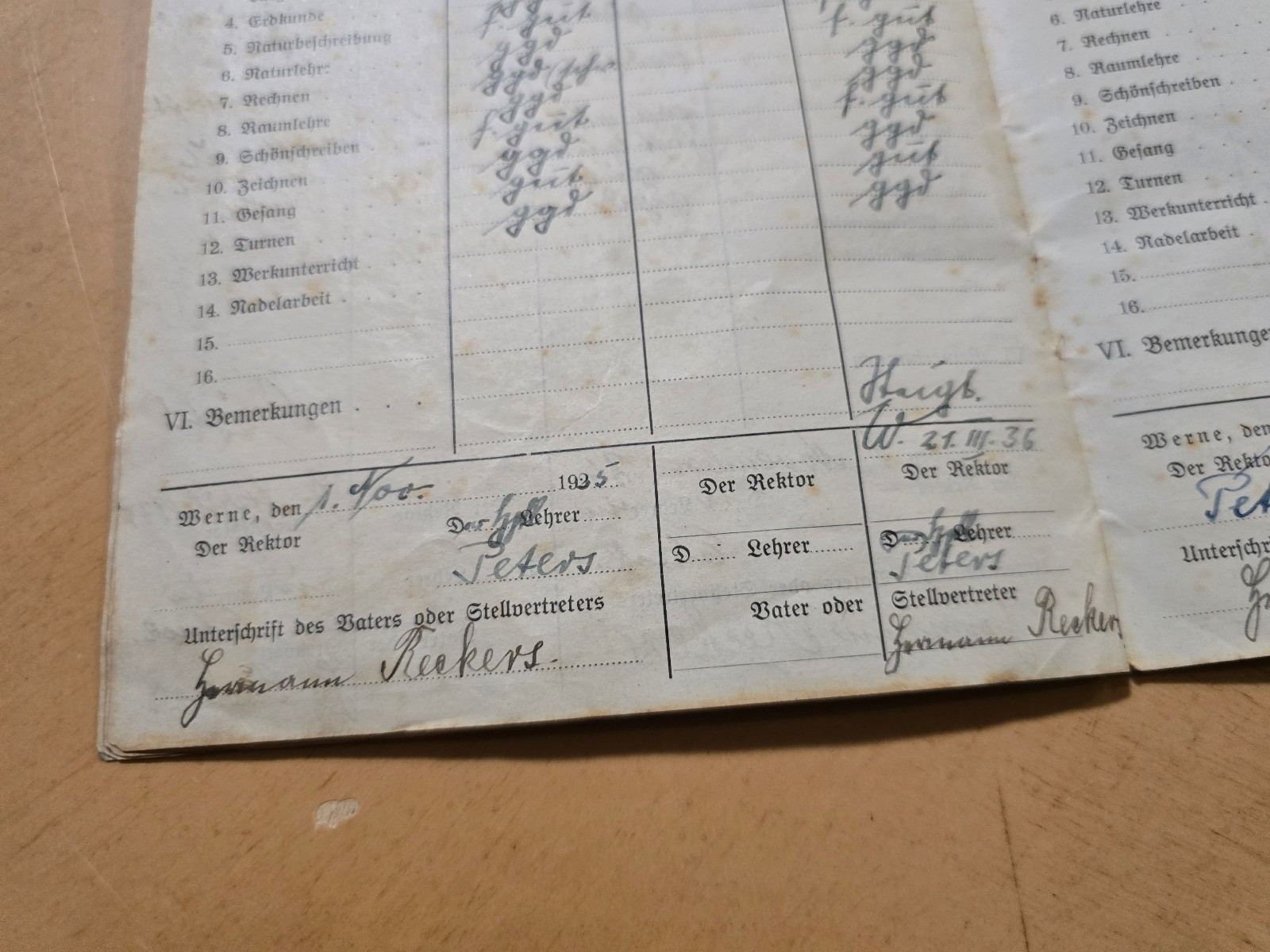 1930–1937 Third Reich Jugend German School Report Book Zeugnis Heft Wilhelm Reck