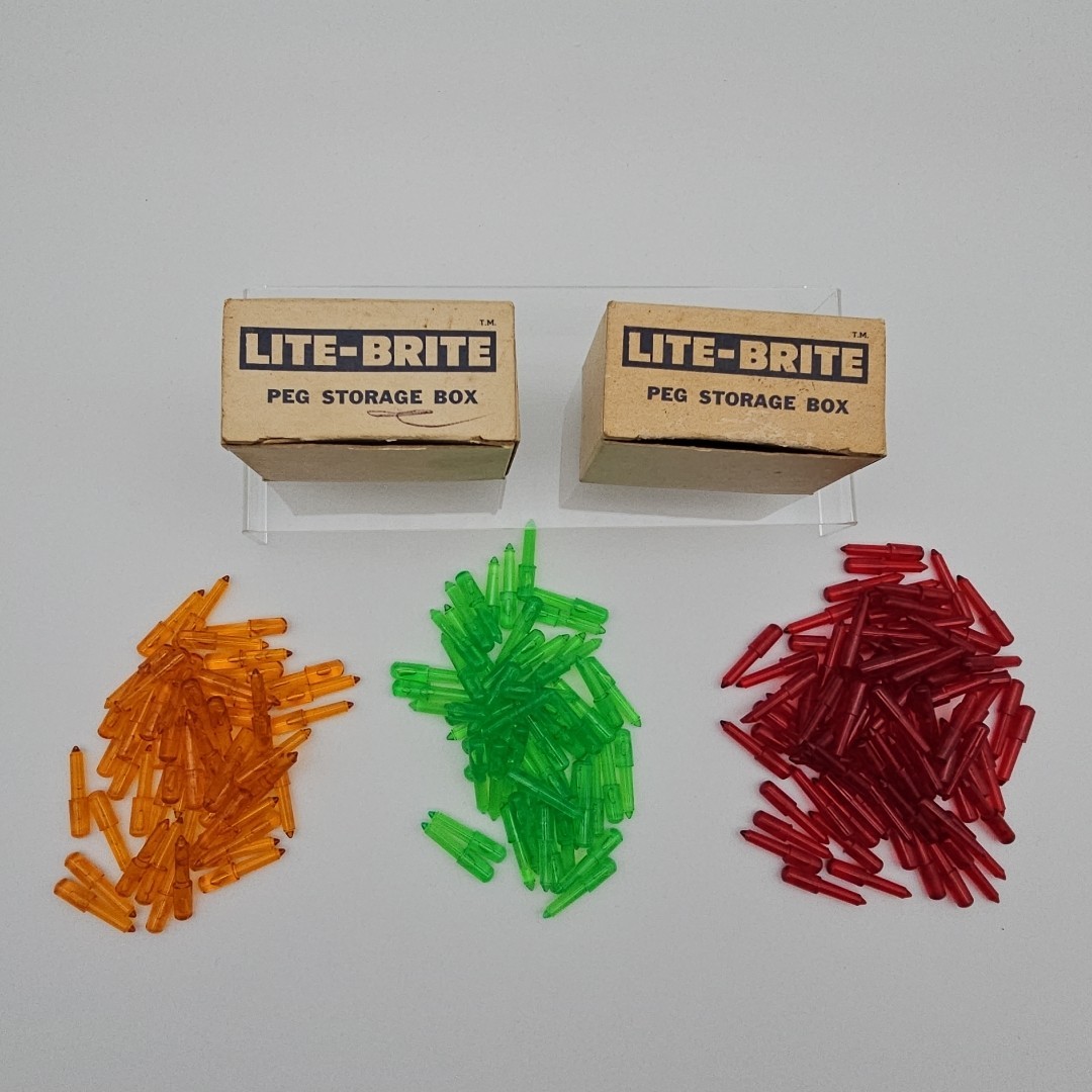 VTG Lite-Brite Pegs with 2 Storage Boxes Mixed Colors 1-1/8” Size Over 180 Pegs
