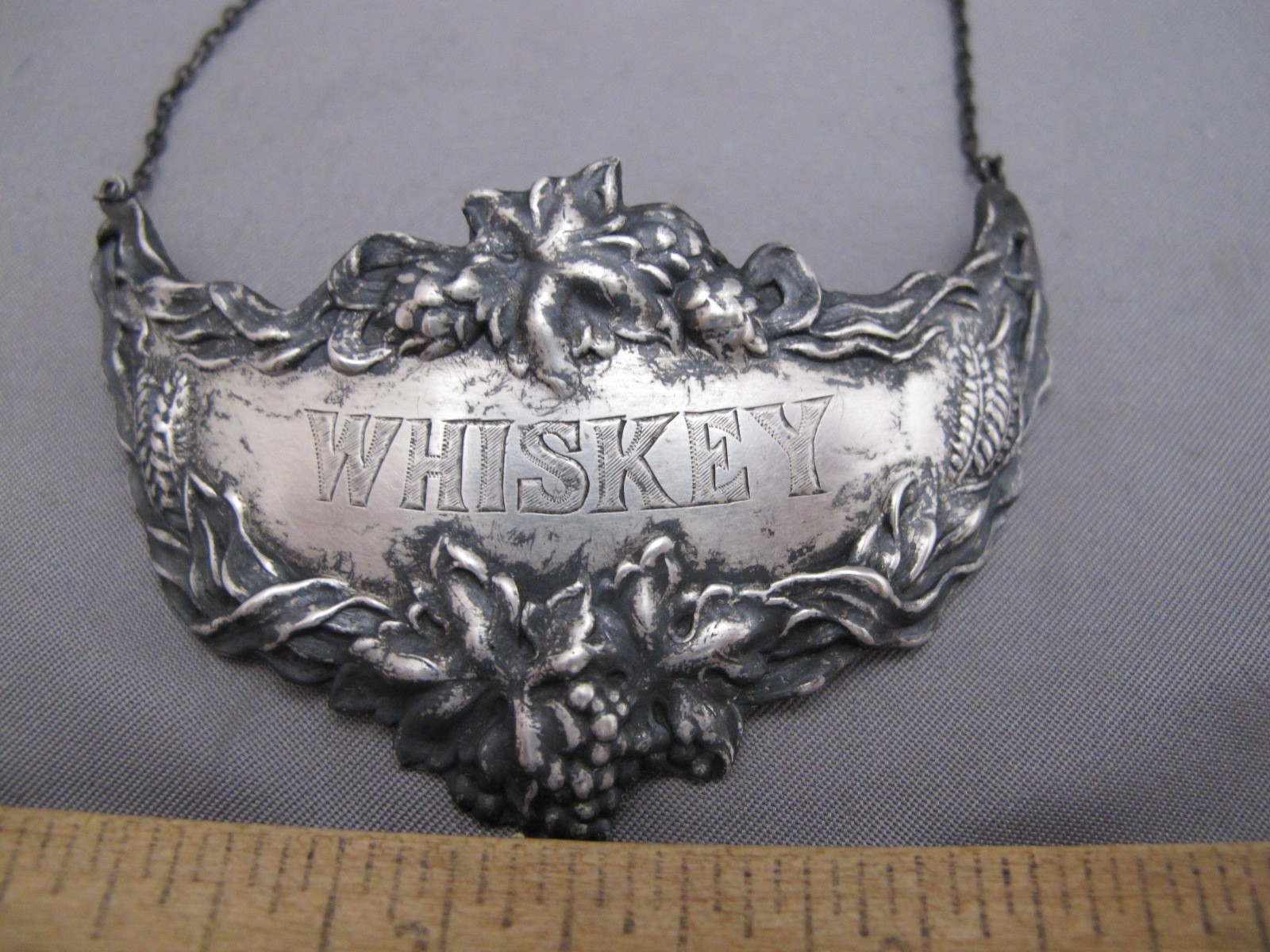 Old INTERNATIONAL Sterling WHISKEY DECANTER LABEL-Crescent Shaped