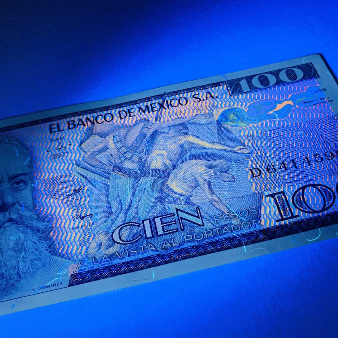 Mexican 100 Pesos Banknote. Mexican Revolution Memorabilia Currency. UV Art